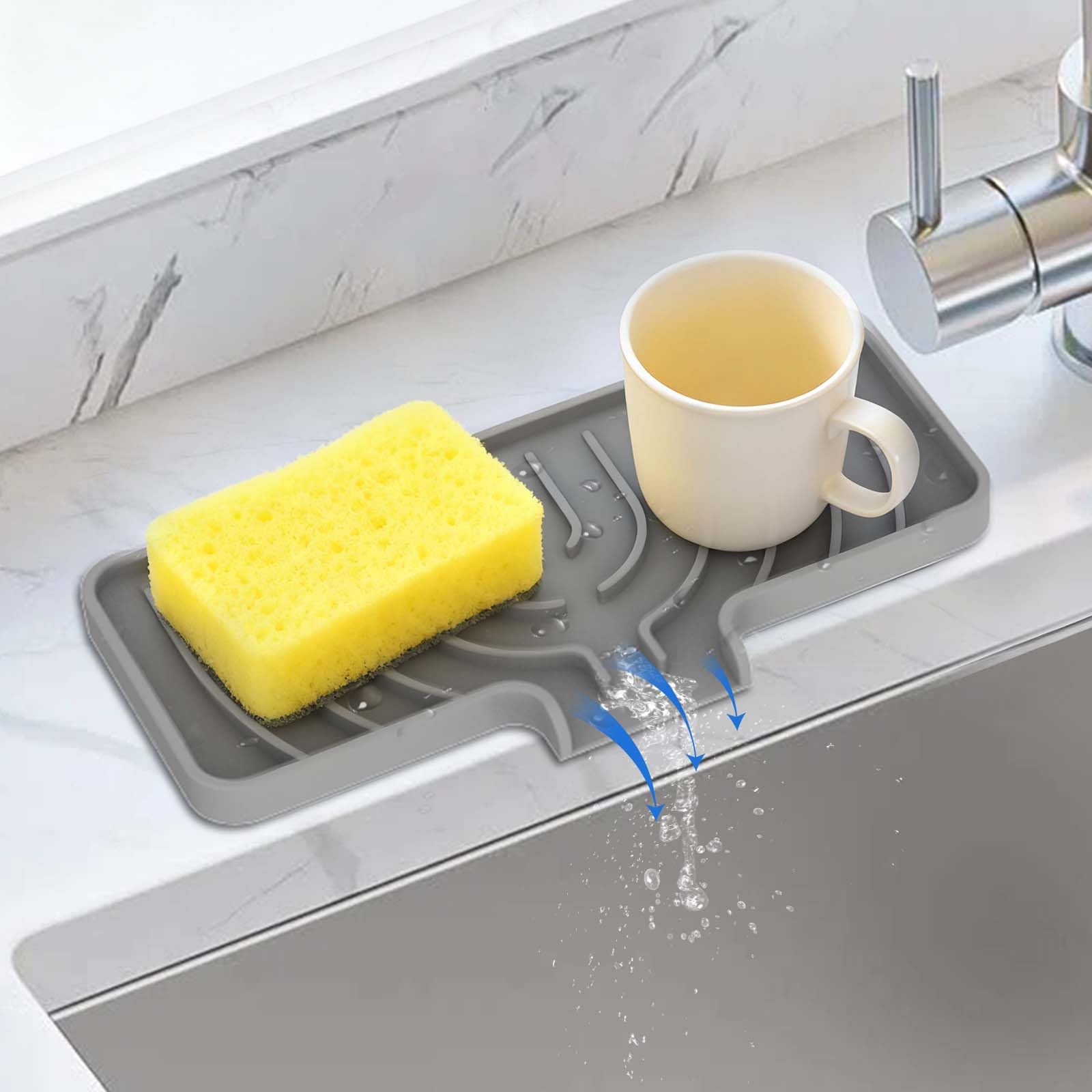 Silicone Sponge Holder for Kitchen Sink With Drain Spout, Self Draining, Kitchen Soap Tray, Bathroom Organizer, Sink Caddy, Perf