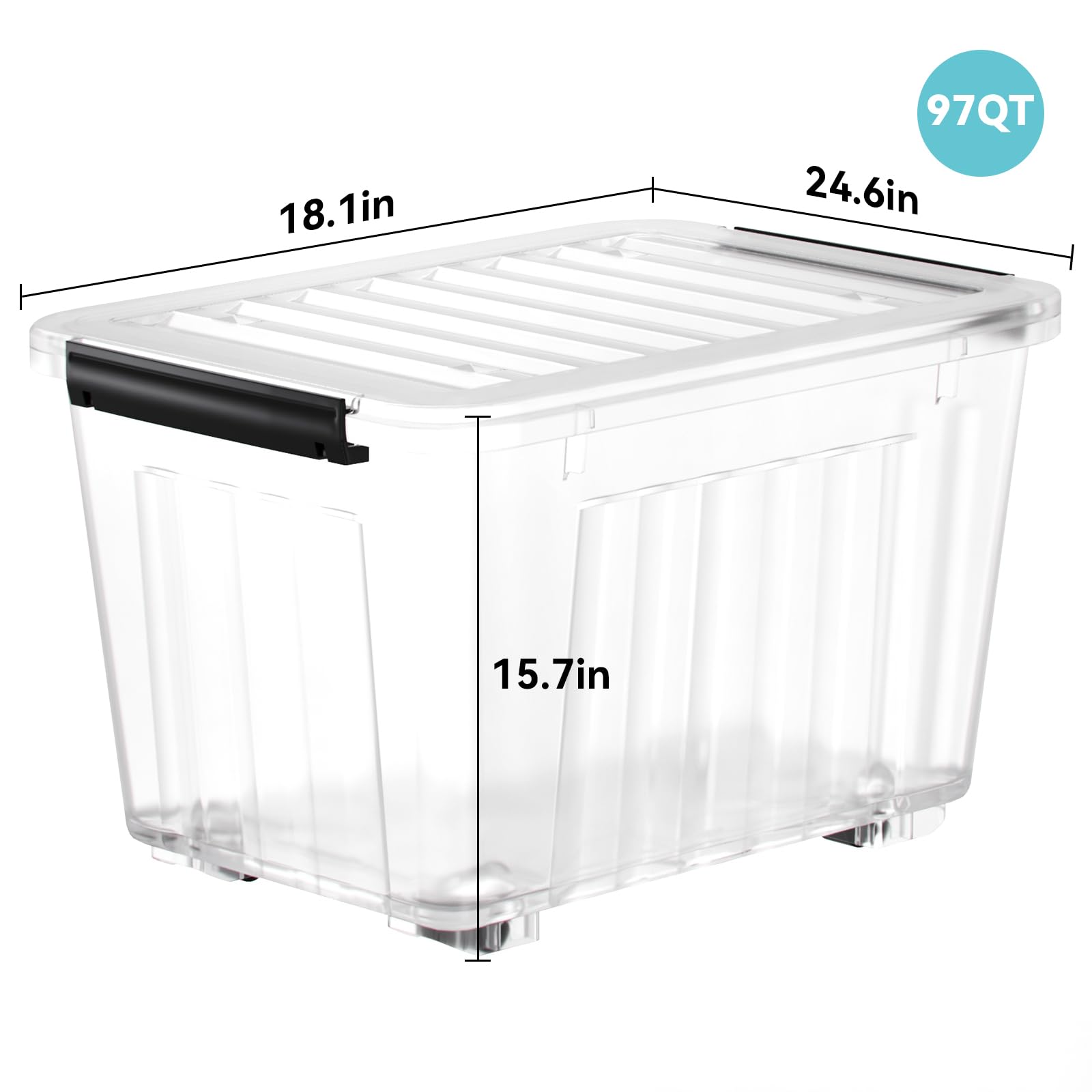 Nazhura 97 Quart Plastic Storage Bin, Stackable And Nestable Storage Boxes With Lids And Secure Latching Buckles, Large Storage