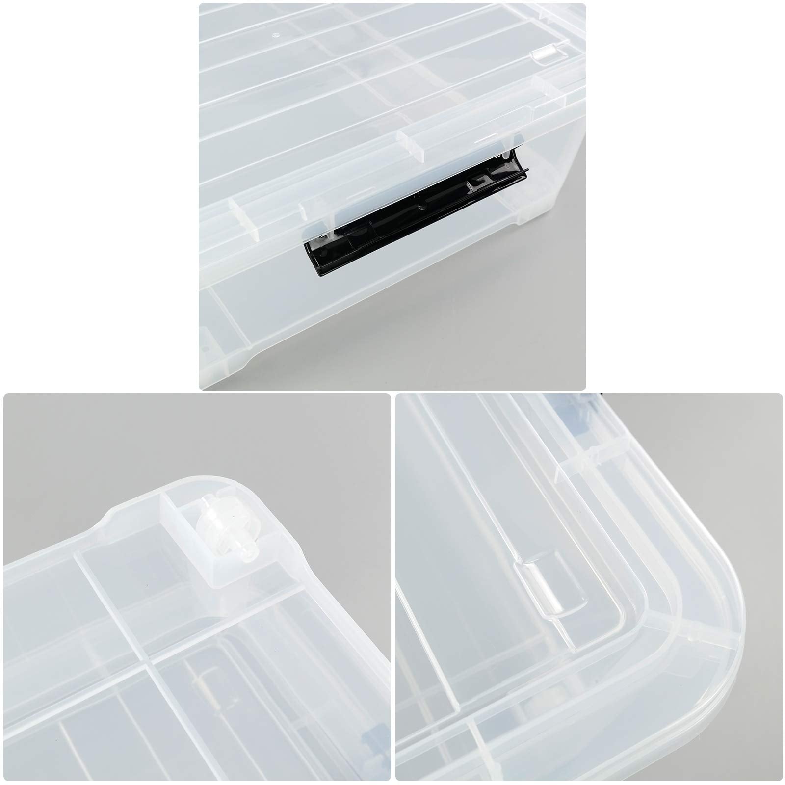 Hommp 3-Pack Plastic Under Bed Storage Box Container, 40 Quart Clear Stackable Storage Box Wheeled Latching Box