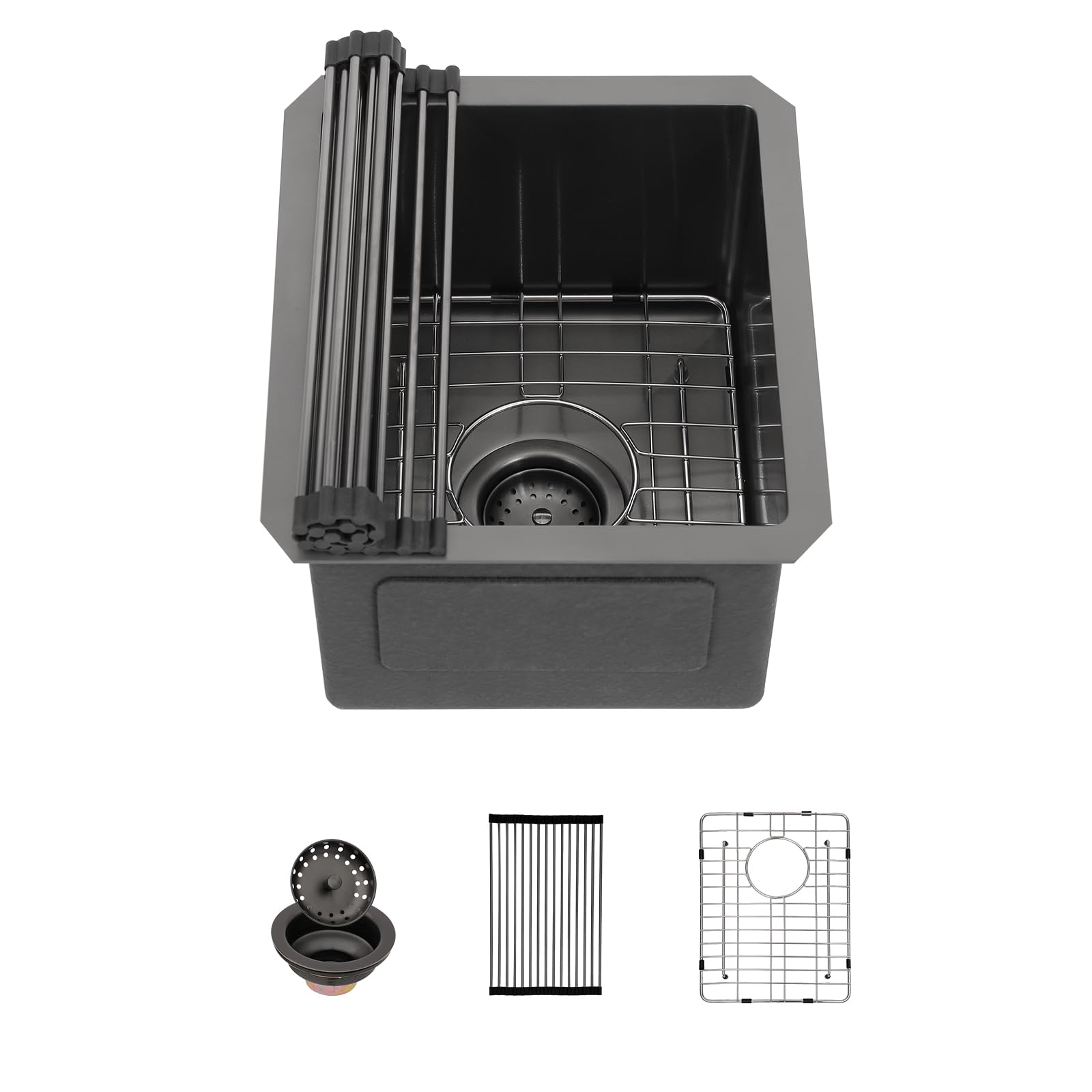 Sarlai 13 Black Bar Sink Undermount - 13X15 Gunmetal Black Under Counter Bar Prep Rv Outdoor Kitchen Sink 16 Guage Stainless Ste
