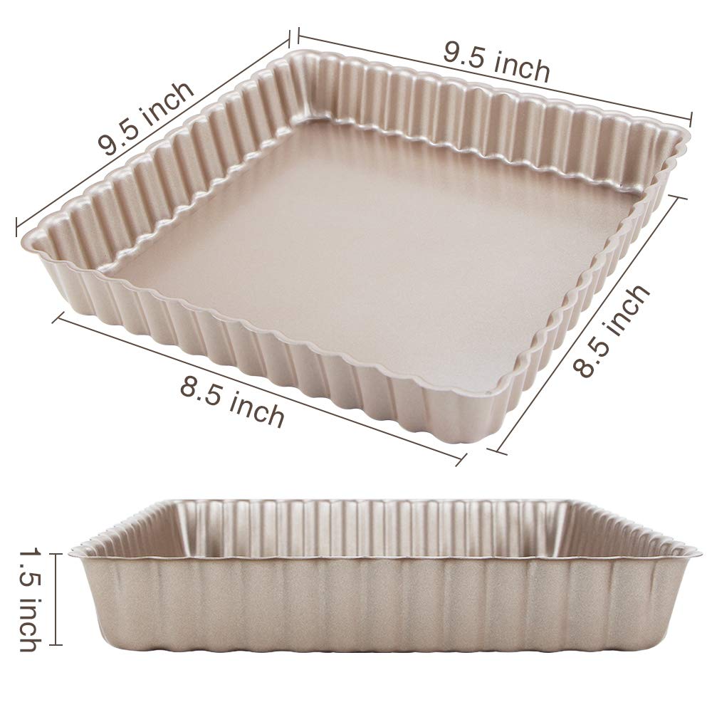 Webake Square Tart Pan, 9 By 9 Inch Tart Tin With Removable Bottom, Non-Stick Carbon Steel Quiche Pie Pan For Baking