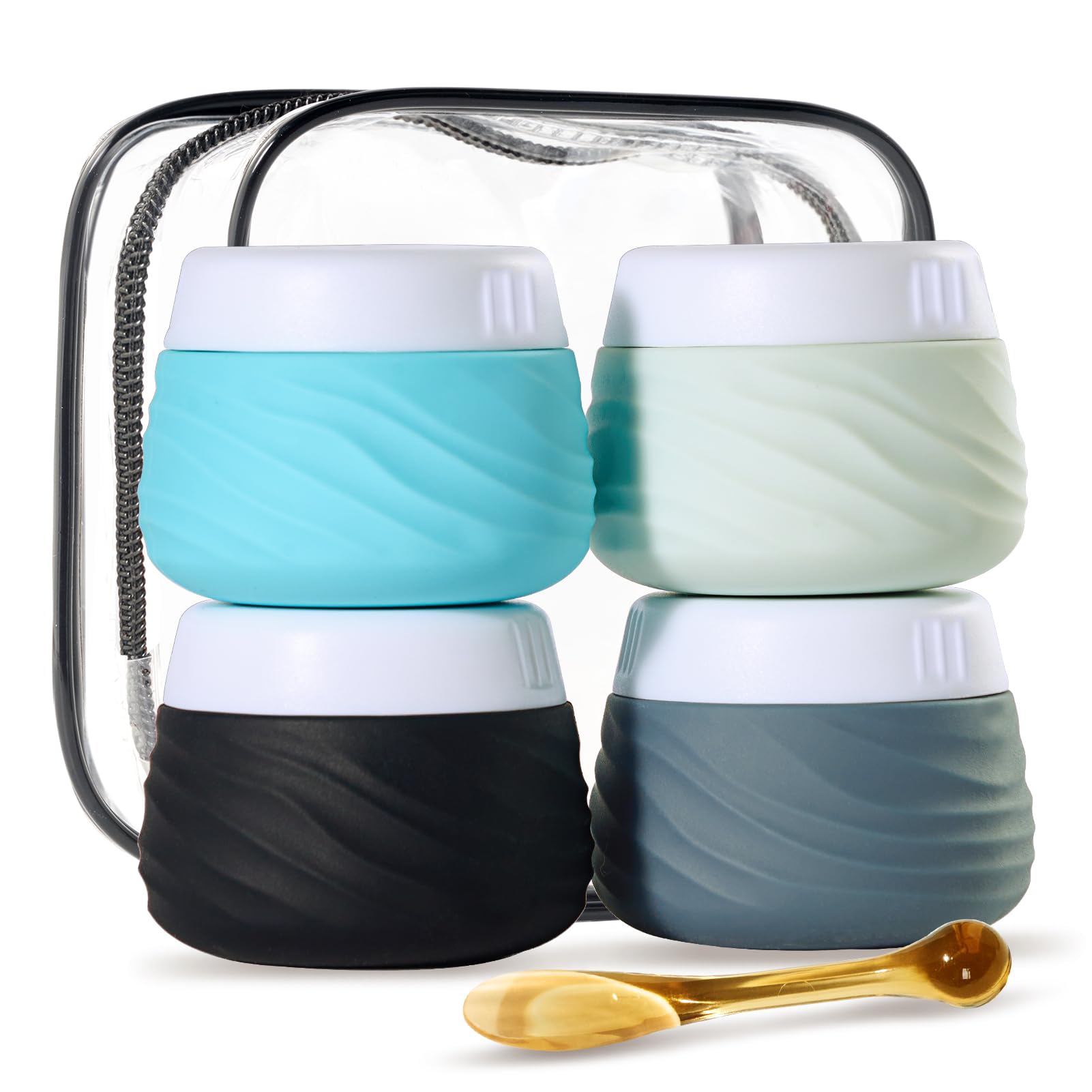 Eternal Moment Travel Containers For Toiletries, Silicone Jar With Lid, Tsa Approved Travel Size Bottles With Clear Bag, Leak-Pr