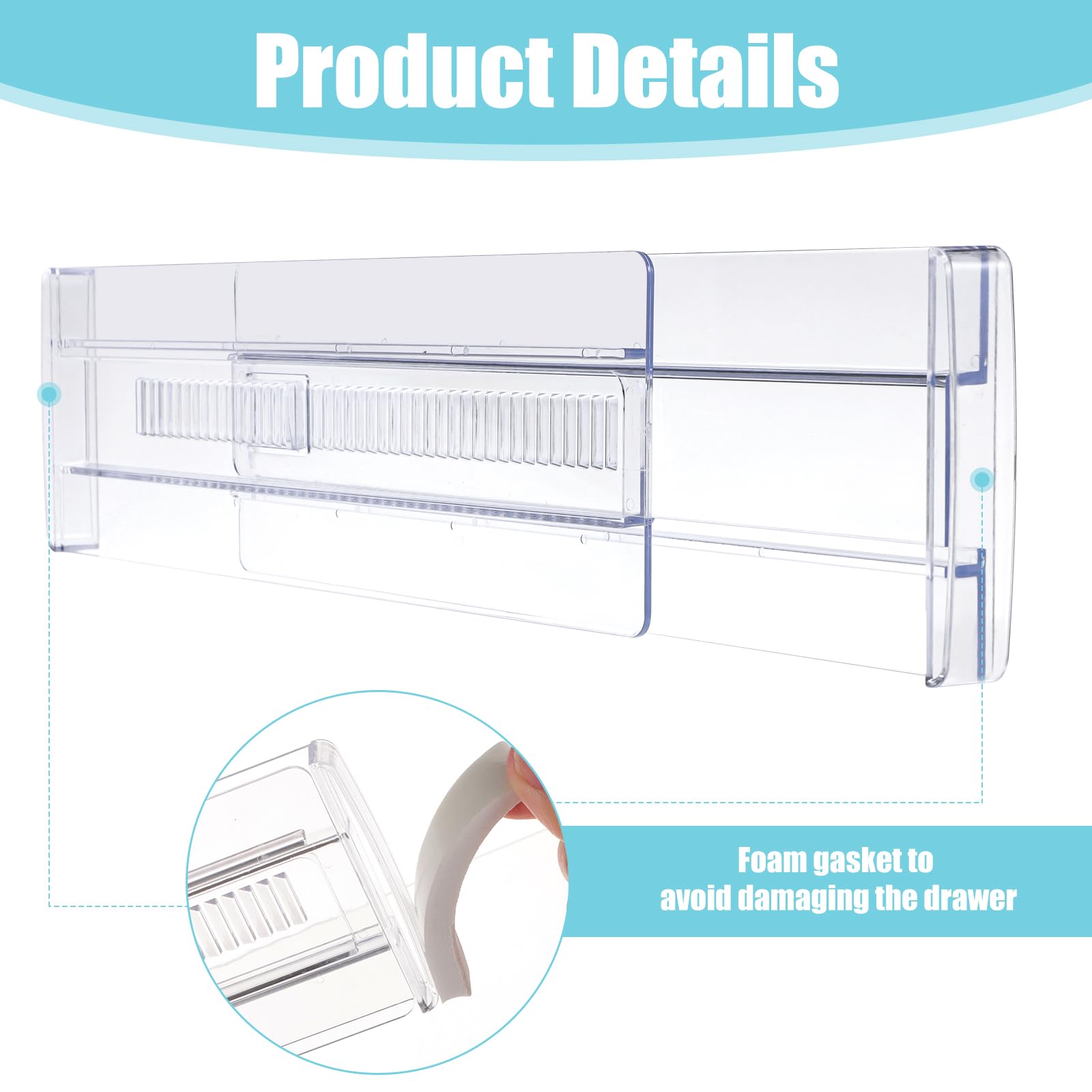 Drawer Dividers, 6 Pack Adjustable Drawer Organizers 3.2'' High Expandable from 11.3-20'' Clear Expandable Dresser Organizer for