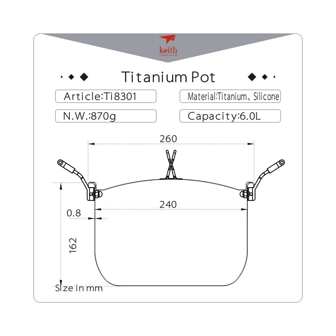 Keith Titanium Ti8301 Pot - 6.0 L