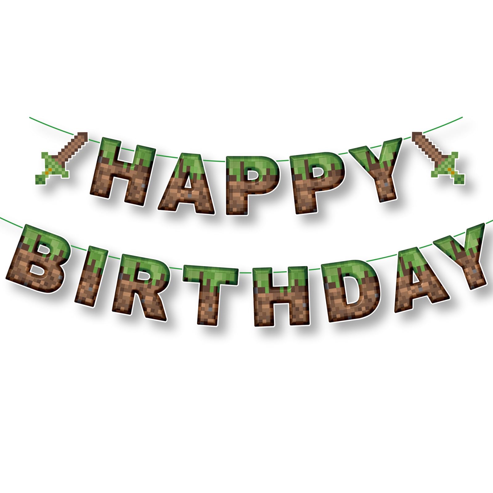 Pixel Birthday Decorations,Happy Birthday Banner,Mining Theme Party Favors Supplies