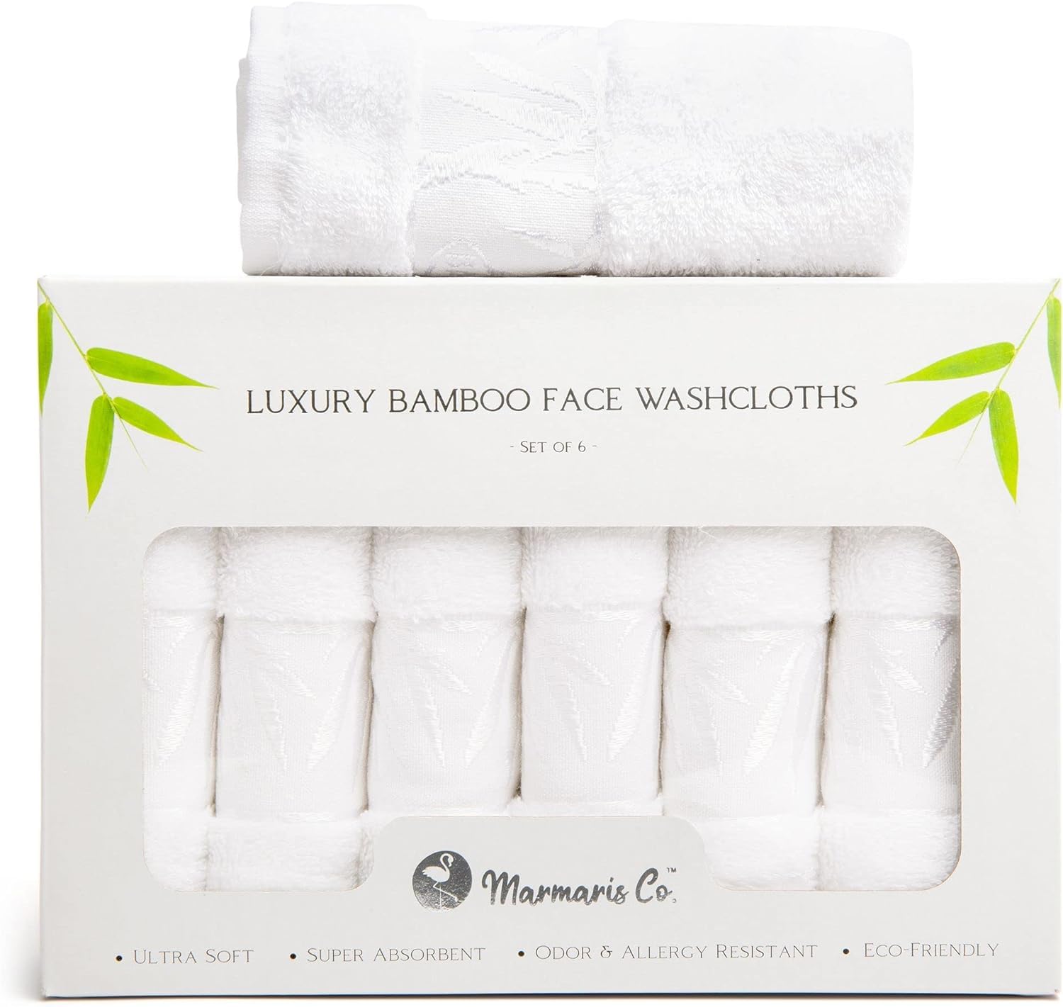 Marmaris Co. Set Of 6 Luxury Wash Cloths For Your Face Viscose Bamboo & Turkish Cotton, White Wascloths