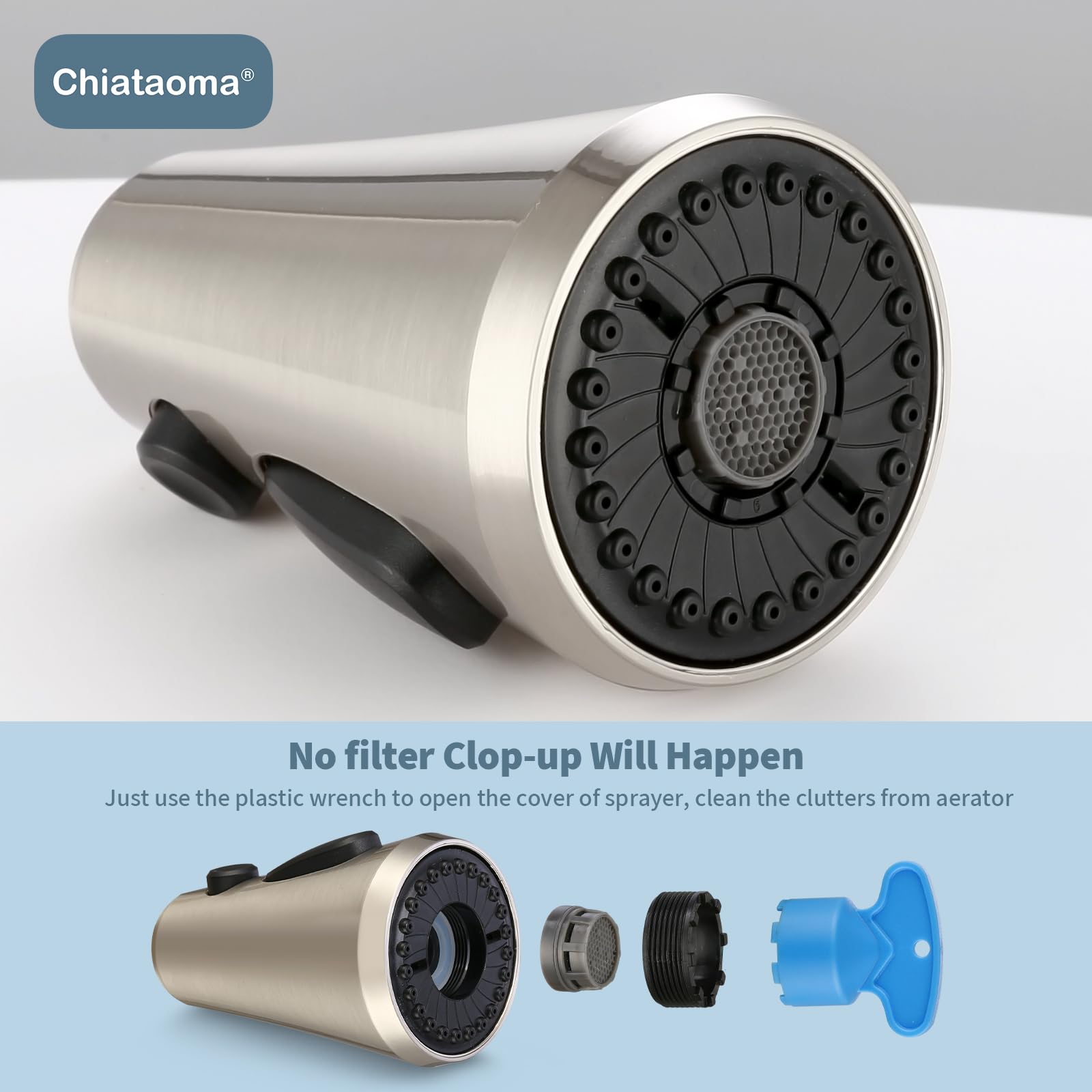 Pull Down Kitchen Faucet Head Replacement - Chiataoma 3 Function Pull Down Spray Head, Sink Faucet Head, Faucet Sprayer Nozzle W