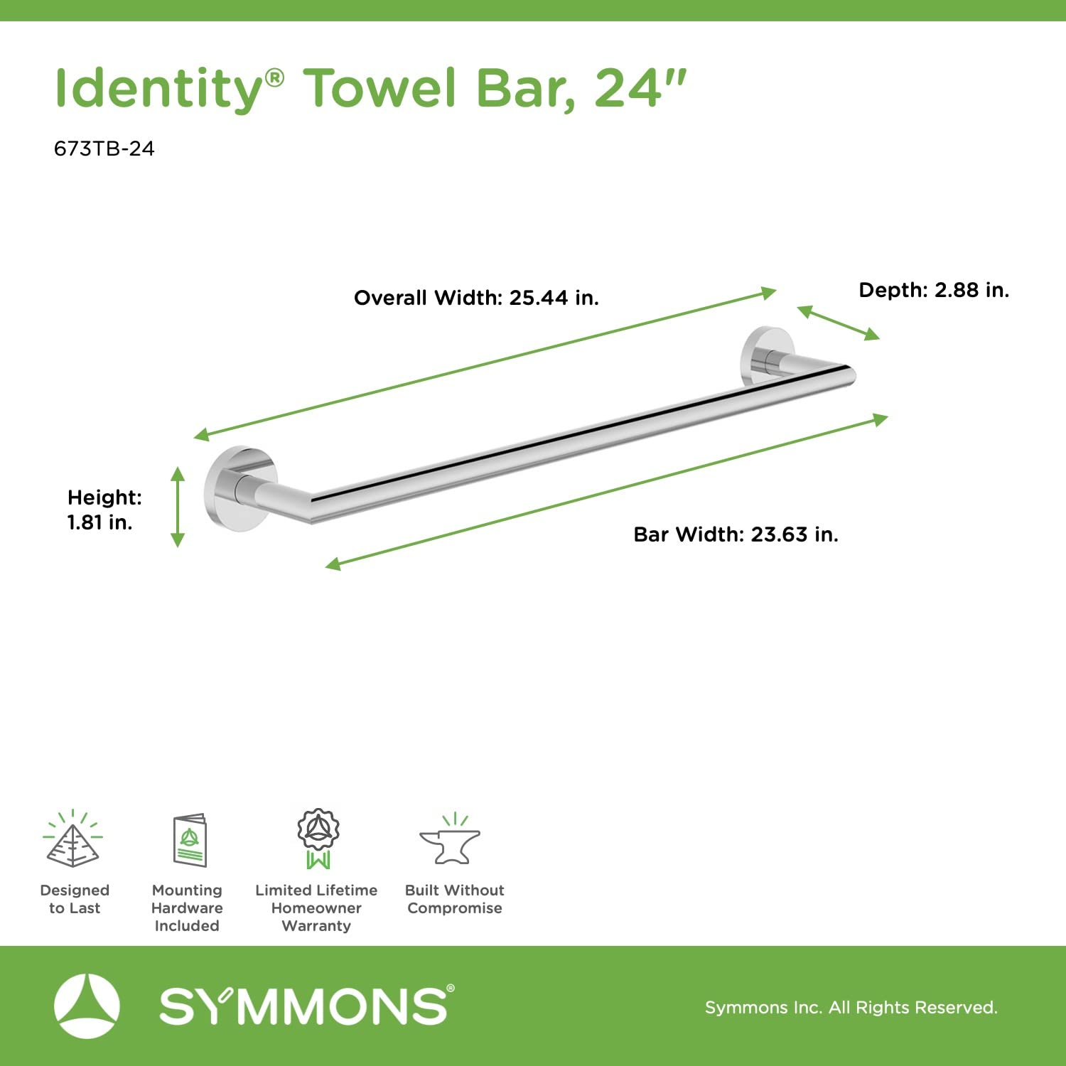 Symmons 673Tb-24 Identity 24 In. Wall-Mounted Towel Bar In Polished Chrome