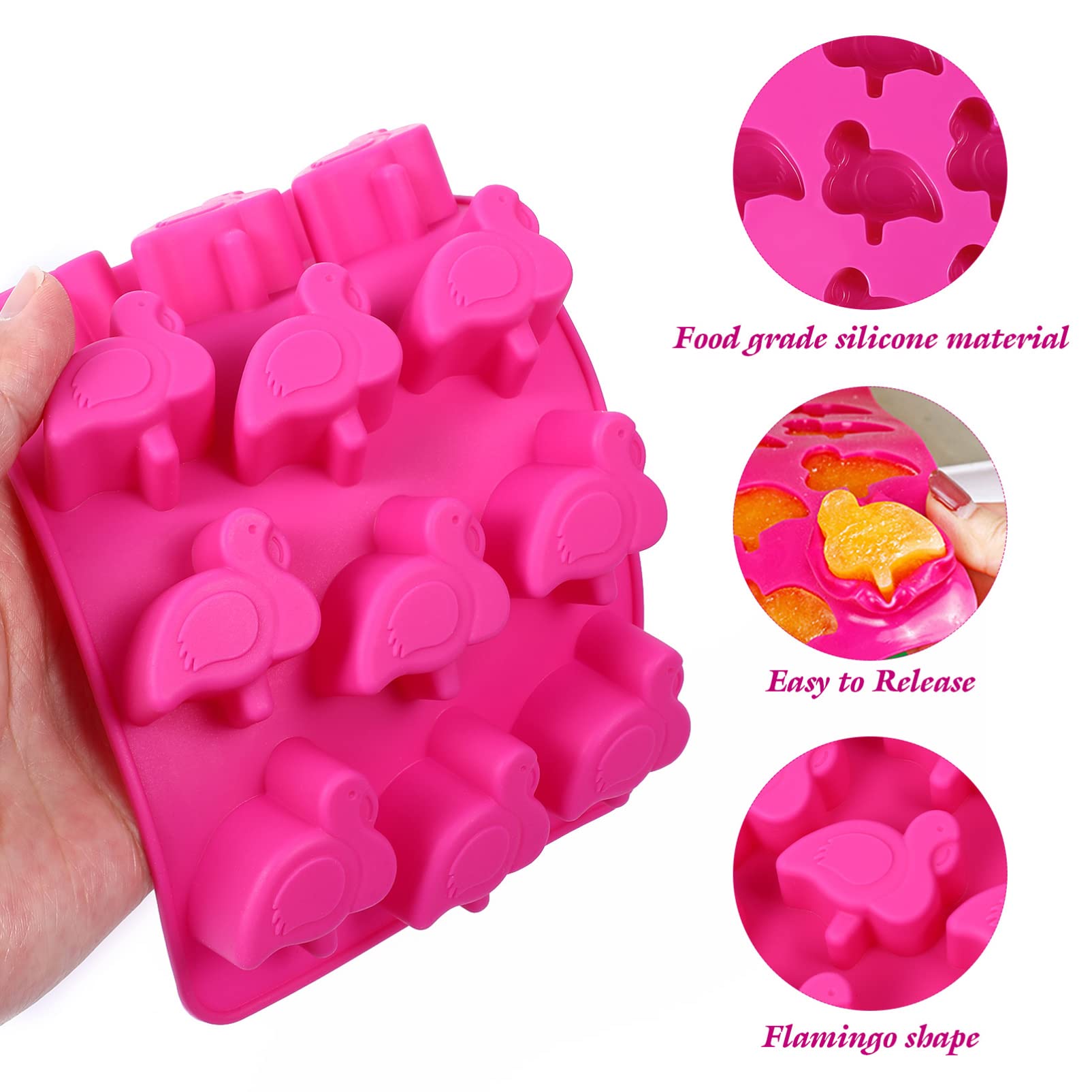 Amosfun 2Pcs Flamingo Ice Cube Tray Food-Grade Silicone Mold For Chocolate, Candy, Cookie, Fondant, Jello, Mini Soap, Baking