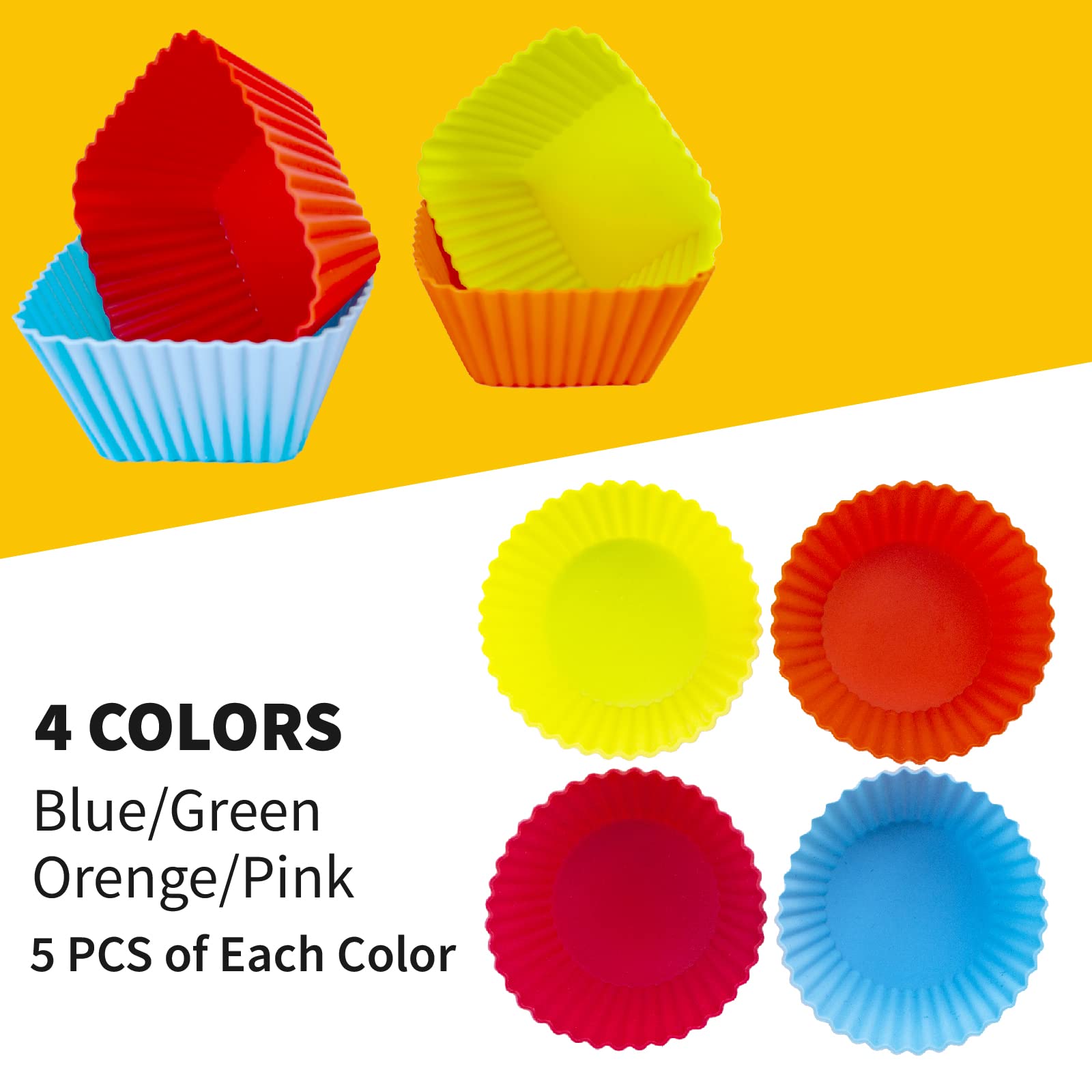 Reusable Silicone Baking Cups Of 24 Pack, Square And Round Muffin Baking Liners, Thicken Non-Stick Muffin Molds, 4 Colors, Bpa-F