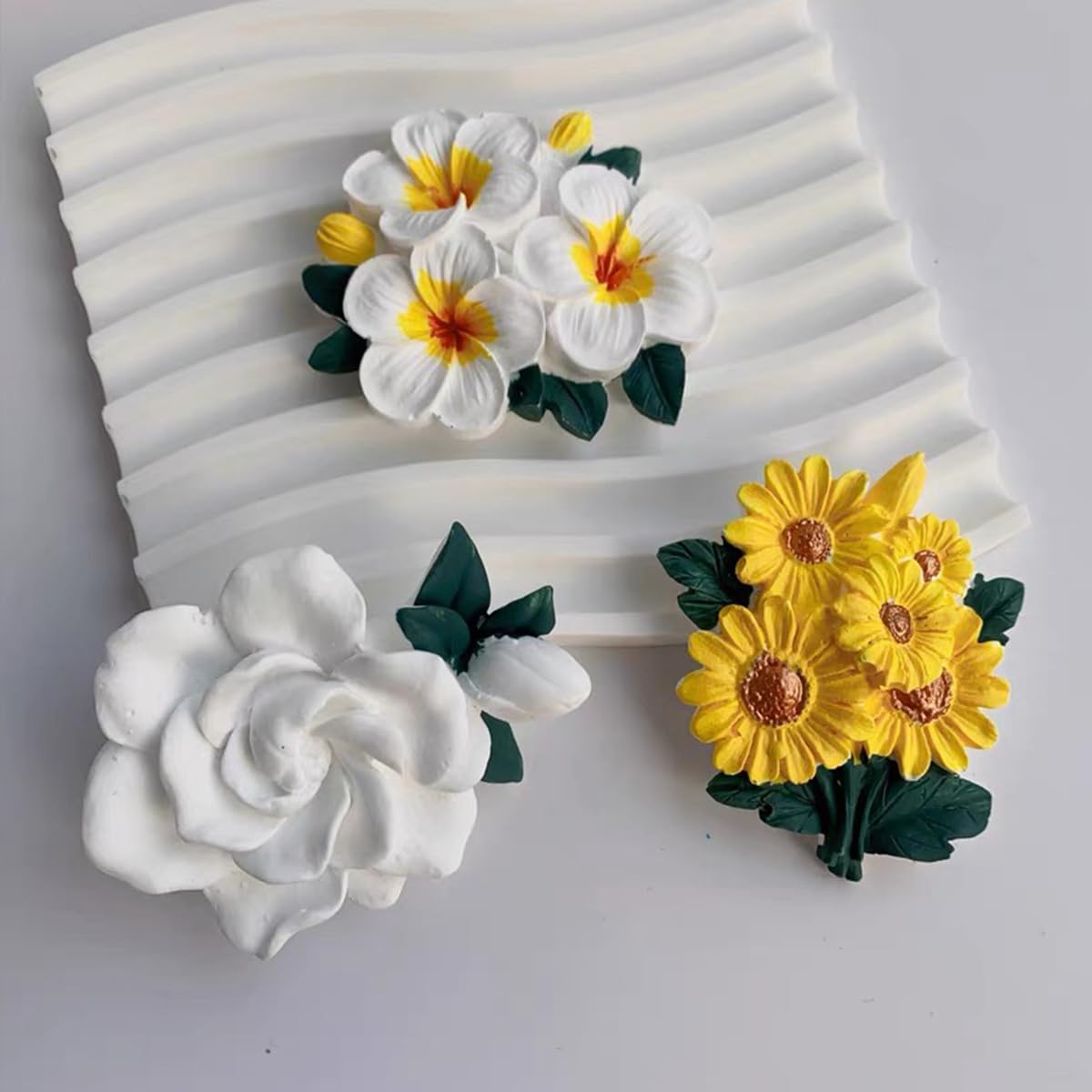 3 Pcs Flower Silicone Molds, Hibiscus Plumeria Rose Flower Fondant Silicone Molds,For Sugarcraft, Cupcake Toppers, Soap, Polymer
