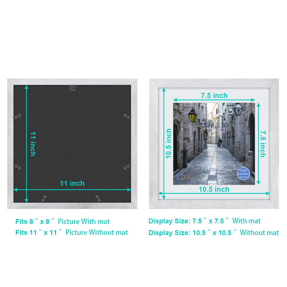 11x11 Inch Picture Frame Made of Solid Wood and High Definition Glass Display Pictures 8x8 with Mat or 11x11 Without Mat for Wal