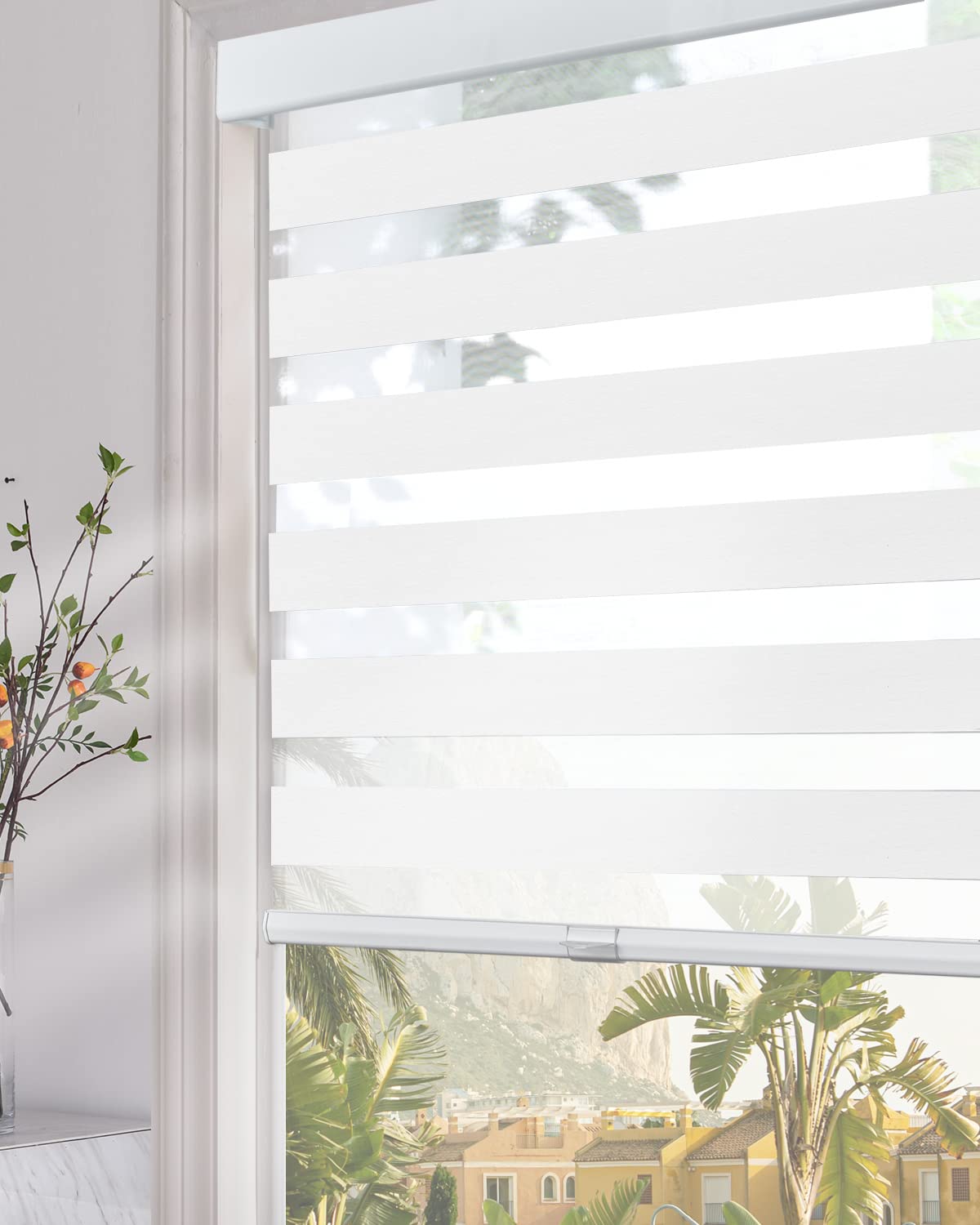 Persilux Free-Stop Cordless Zebra Blinds for Windows (35  W x 72  H, White) with Upgraded Cassette Light Filtering Dual Layers T
