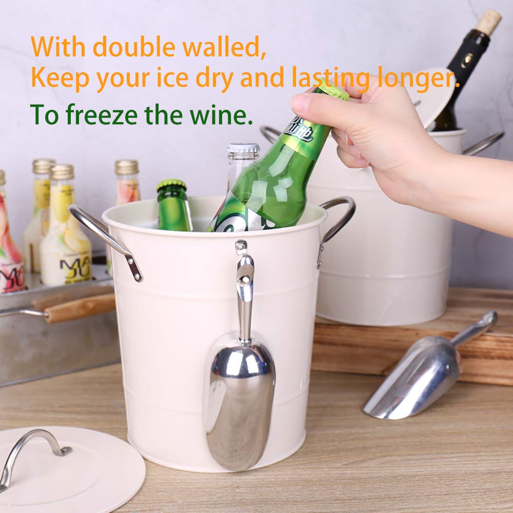 Home By Jackie Inc T586 Cream 4L Metal Double Walled Ice Bucket Set With Lid And Scoop