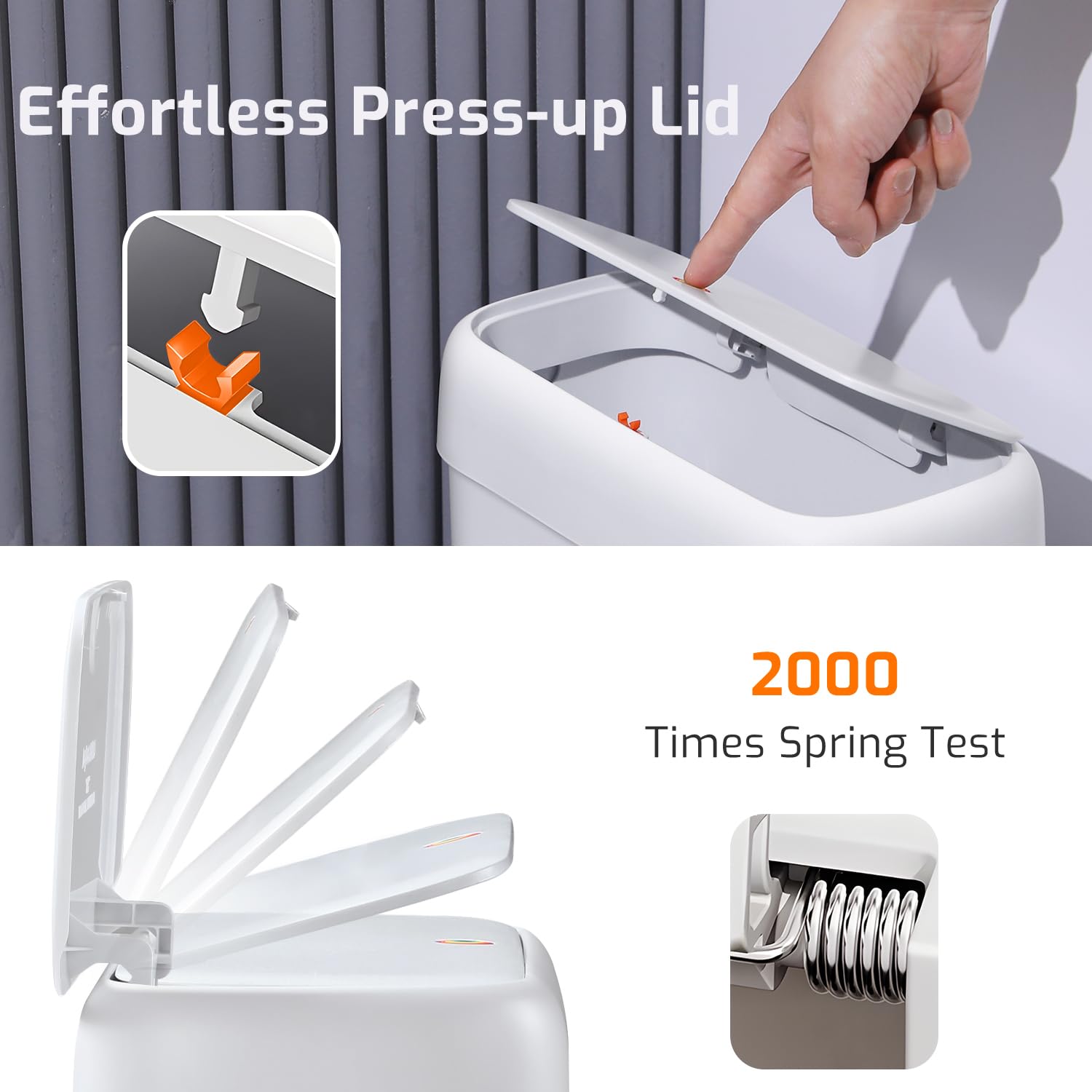 MOPALL Small Bathroom Trash Can with Lid, 2.6 Gallons / 10 L Slim Plastic Garbage Bin with Pop-Up Lid, Mini Waste Basket Can Dog