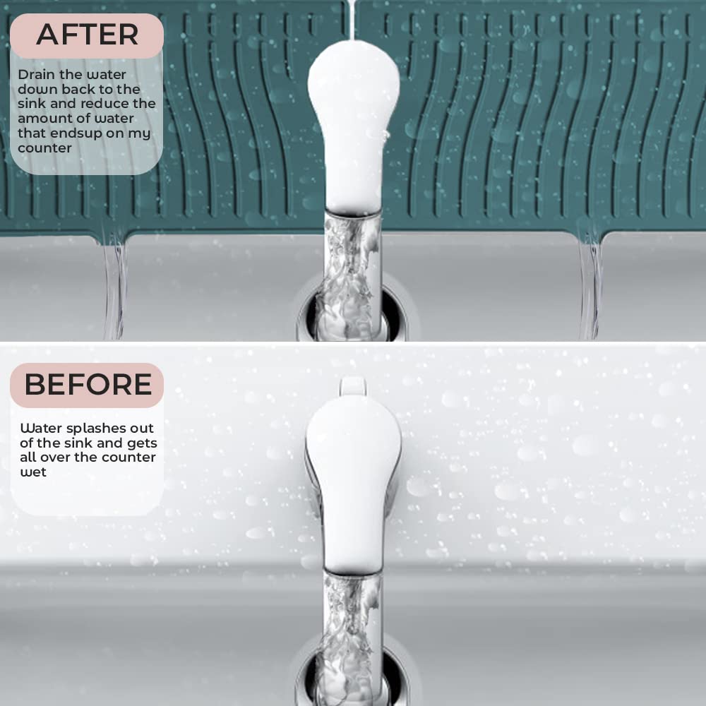 Biopronext Kitchen Sink Splash Guard Behind Faucet - Large 24 Inch Silicone Sink Faucet Mat Splash Guard - Premium Faucet Splash