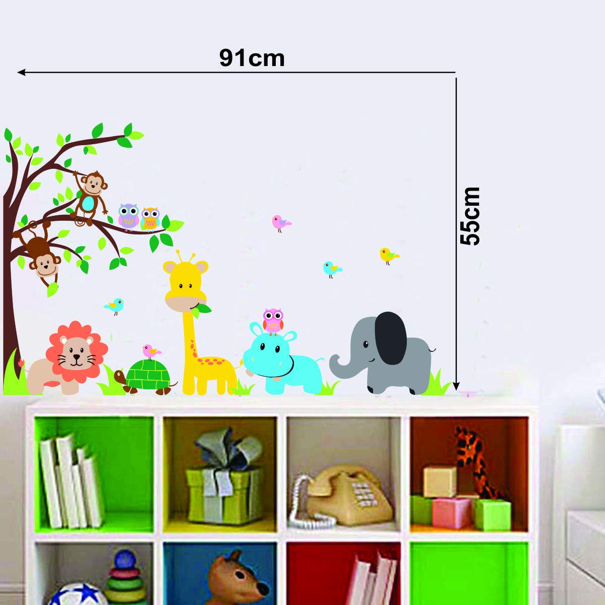 Decor Villa PVC Vinyl Tree with Animals 3D Wall Sticker JUST Peel & Stick New Modern Art & Trendy Wall Stickers for Home Decorat