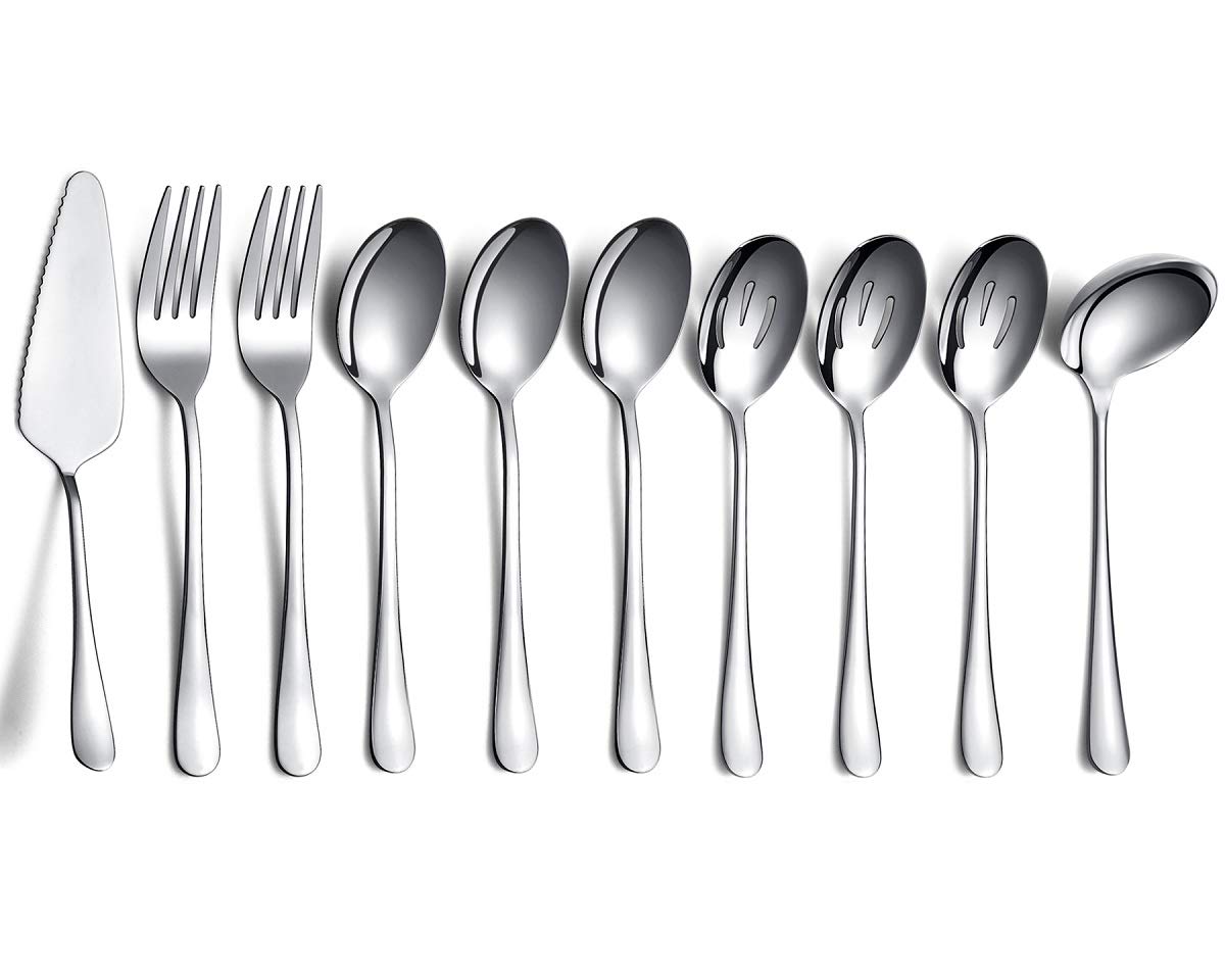 10-Piece Serving Flatware Silverware Set,Stainless Steel Serving Utensil Set,Include Slotted Serving Spoon, Serving Spoon, Cake