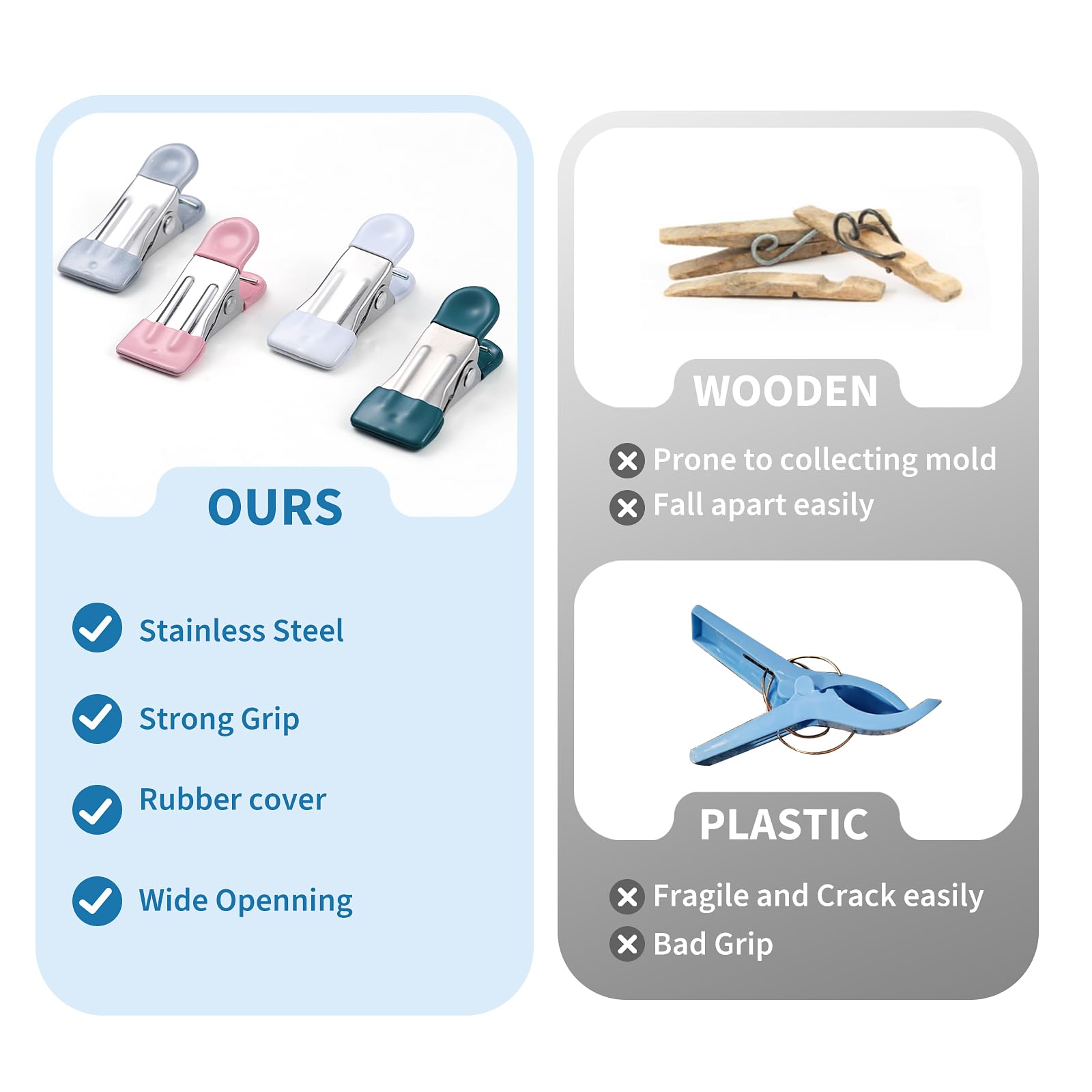 Clothes Pins Heavy Duty Out Door 30 Pack,Chip Clips 2.17 Inch, Bag Clips, Clothespins,Chip Clips Bag Clips Food Clips for Laundr