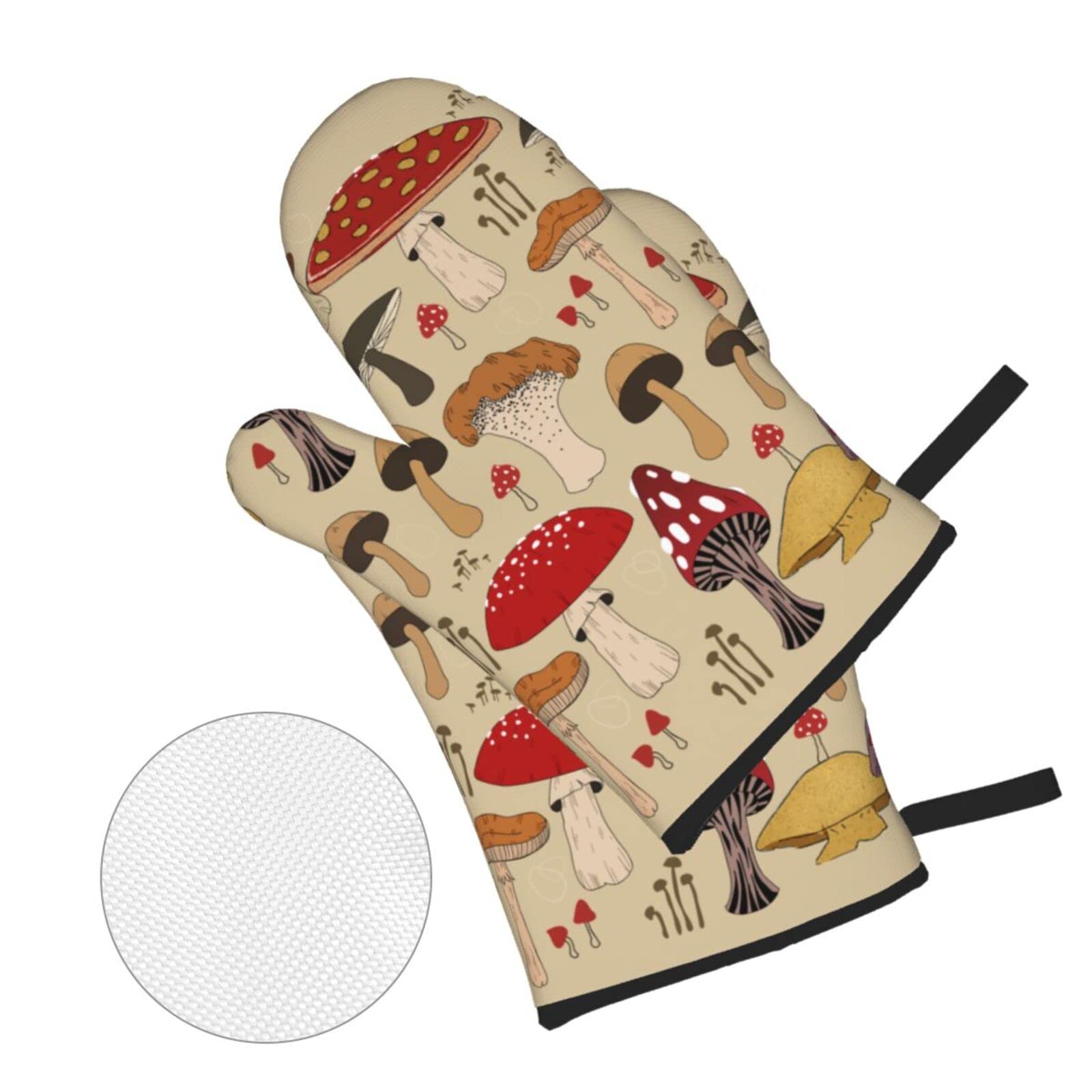 Various Mushroom Art Oven Mitts And Pot Holders Sets Of 4 High Heat Resistant Oven Mitts With Oven Gloves And Hot Pads Polyester