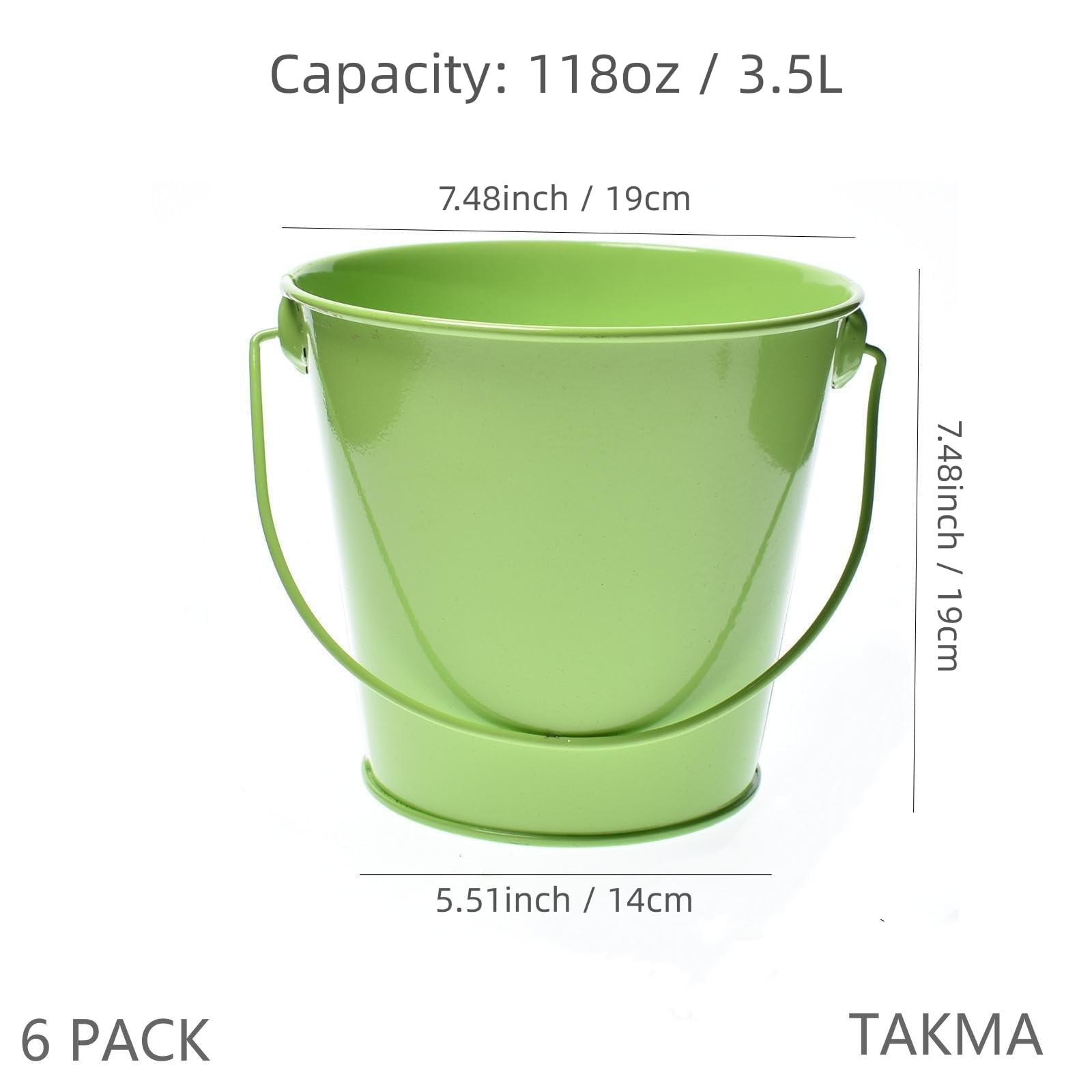 Takma Colored Tin Buckets With Handle - 6 Pack Galvanized Iron Pail Buckets For Kids, Classroom, Crafts And Party Favors