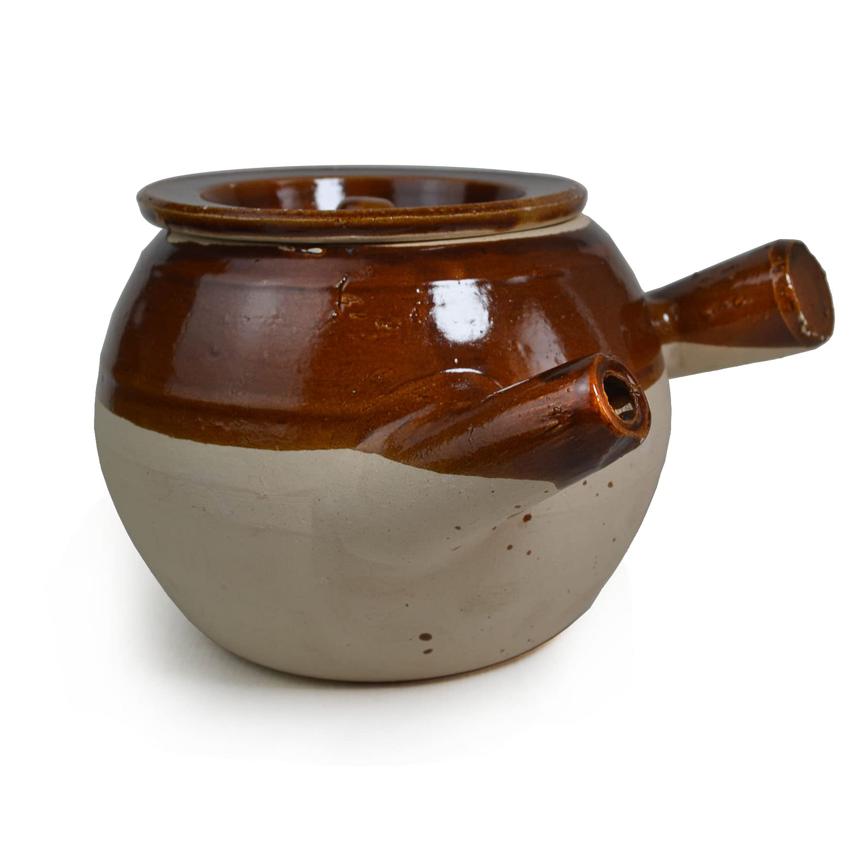 Casserole Clay Pot 60oz HeatResistant Handmade Earthen Cooking Serving with Lid Soup Spout 1800ml HalfBrown