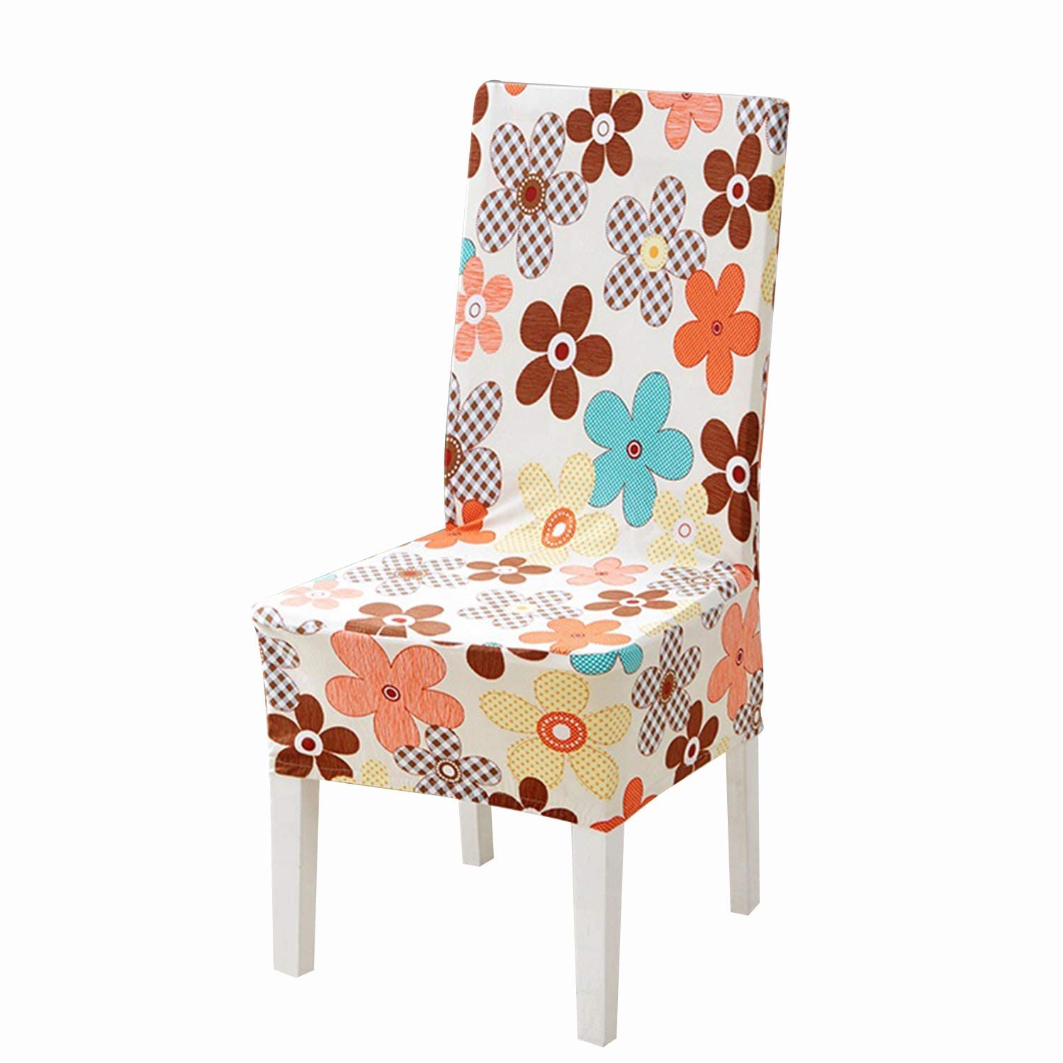 House Of Quirk Elastic Stretch Removable Washable Short Flower Brunch Dining Chair Cover Protector Seat Slipcover (Cream)