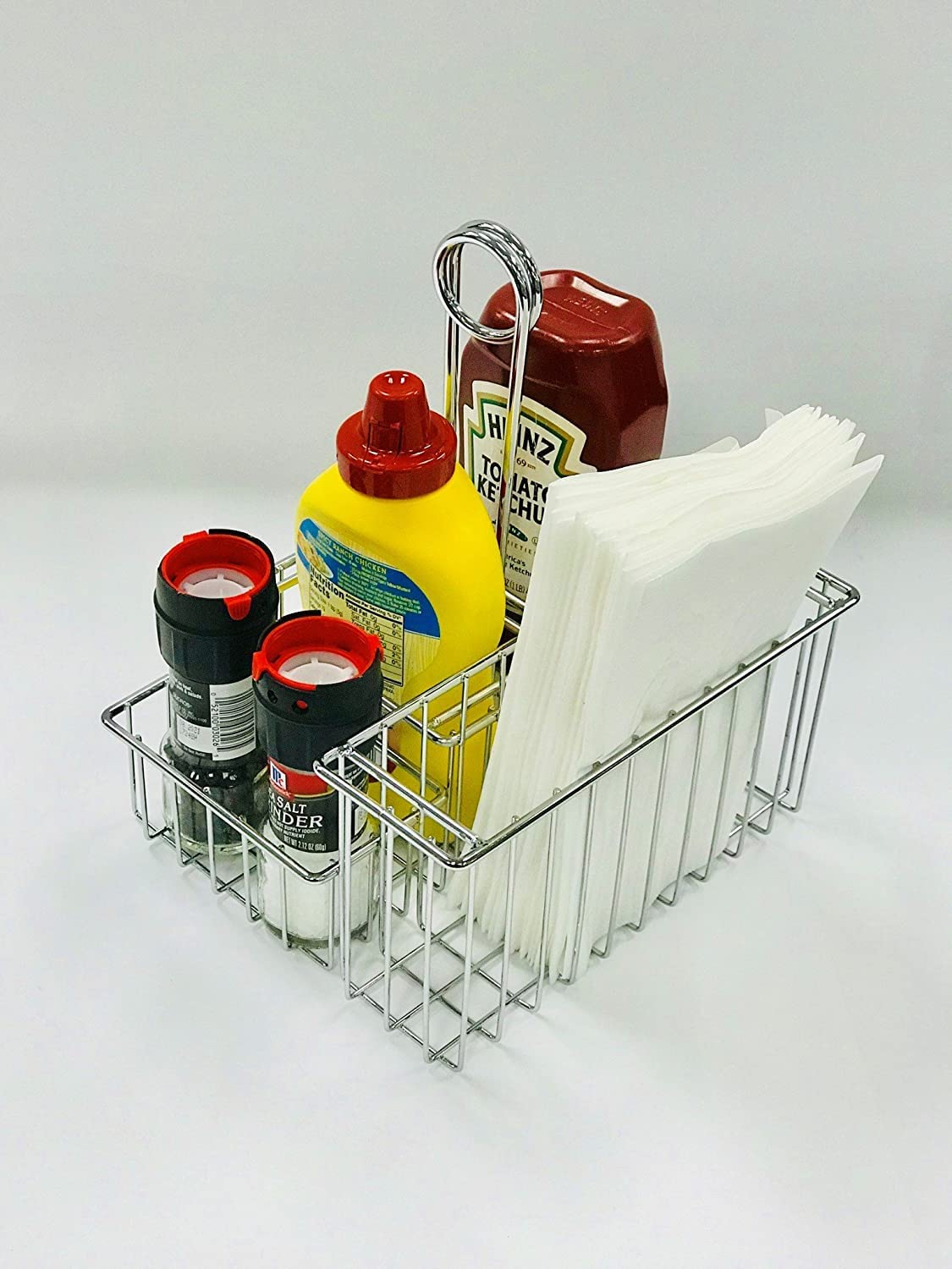 G.E.T. 4-21699 Chrome Four Compartment Condiment Caddy Metal Specialty Servingware Collection, 8'' X 7'' X 9'' Tall, Chrome