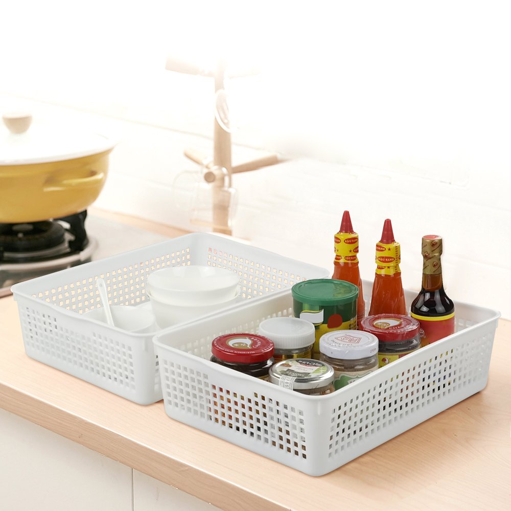 Lesbin Plastic Storage Trays Baskets/Organizing Baskets, 13.2 Inches X 9.6 Inches X 3.6 Inches, Set Of 6 (White)