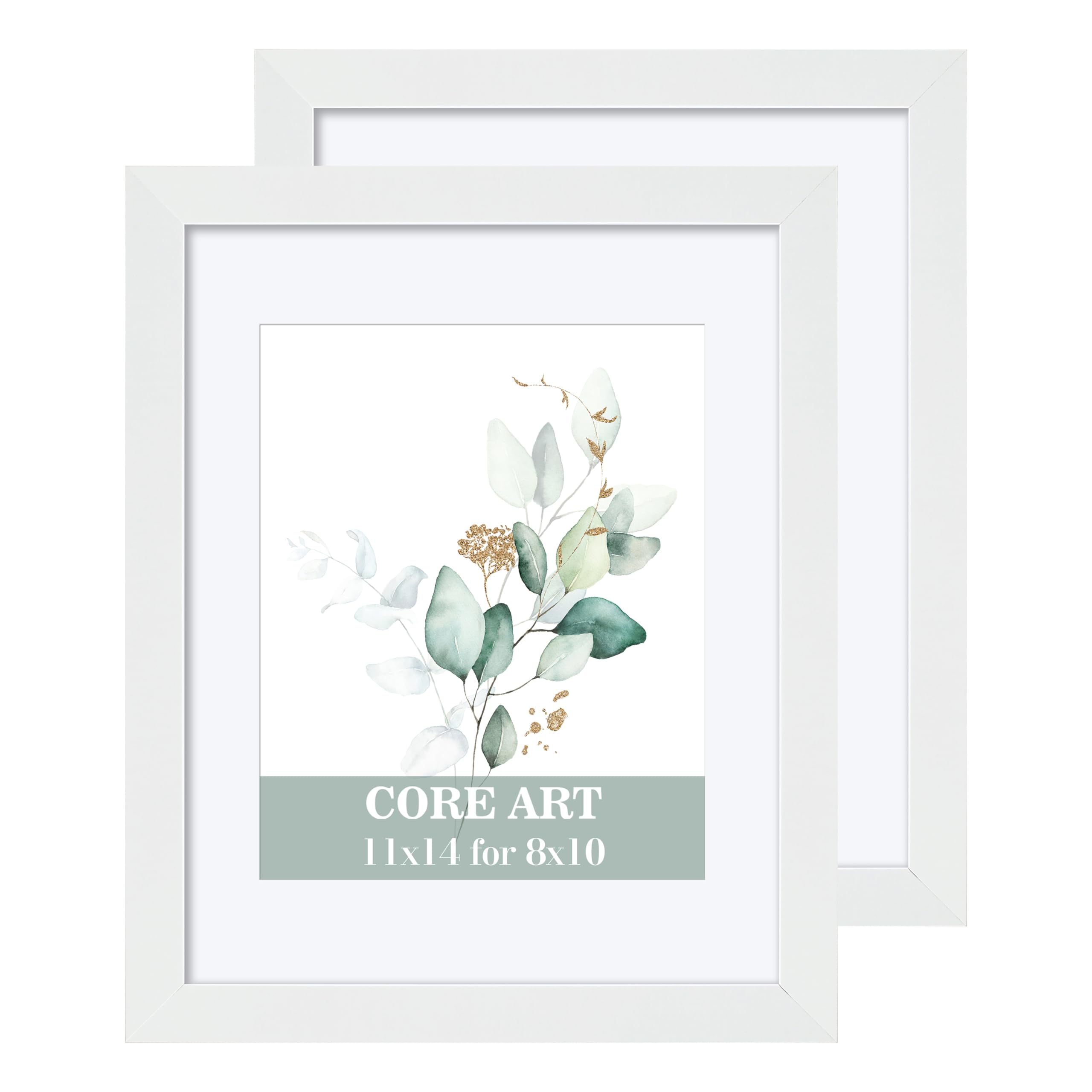CORE ART 11x14 White Picture Frame Set of 2,Display Pictures 8x10 with Mat or 11 x 14 without Mat,Multi Photo Frames Collage for