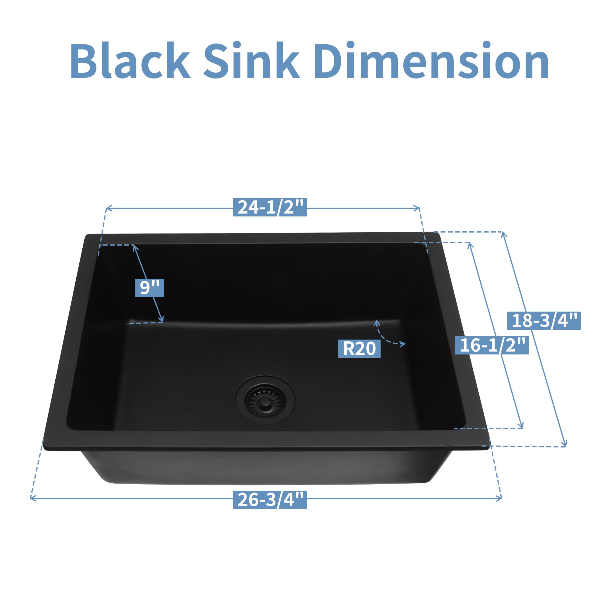 Monsinta Undermount Kitchen Sink, 27 Inch Matte Black Granite Composite Sink, Single Bowl Kitchen Sink, Small Kitchen Sink With