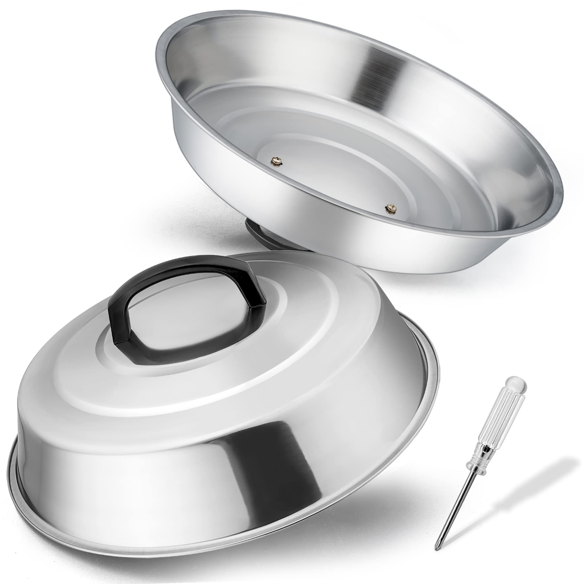 Cheese Melting Dome Set Of 2, Leonyo 12'' Metal Steam Basting Cover For Griddle Grill, Stainless Steel Griddle Accessories For B