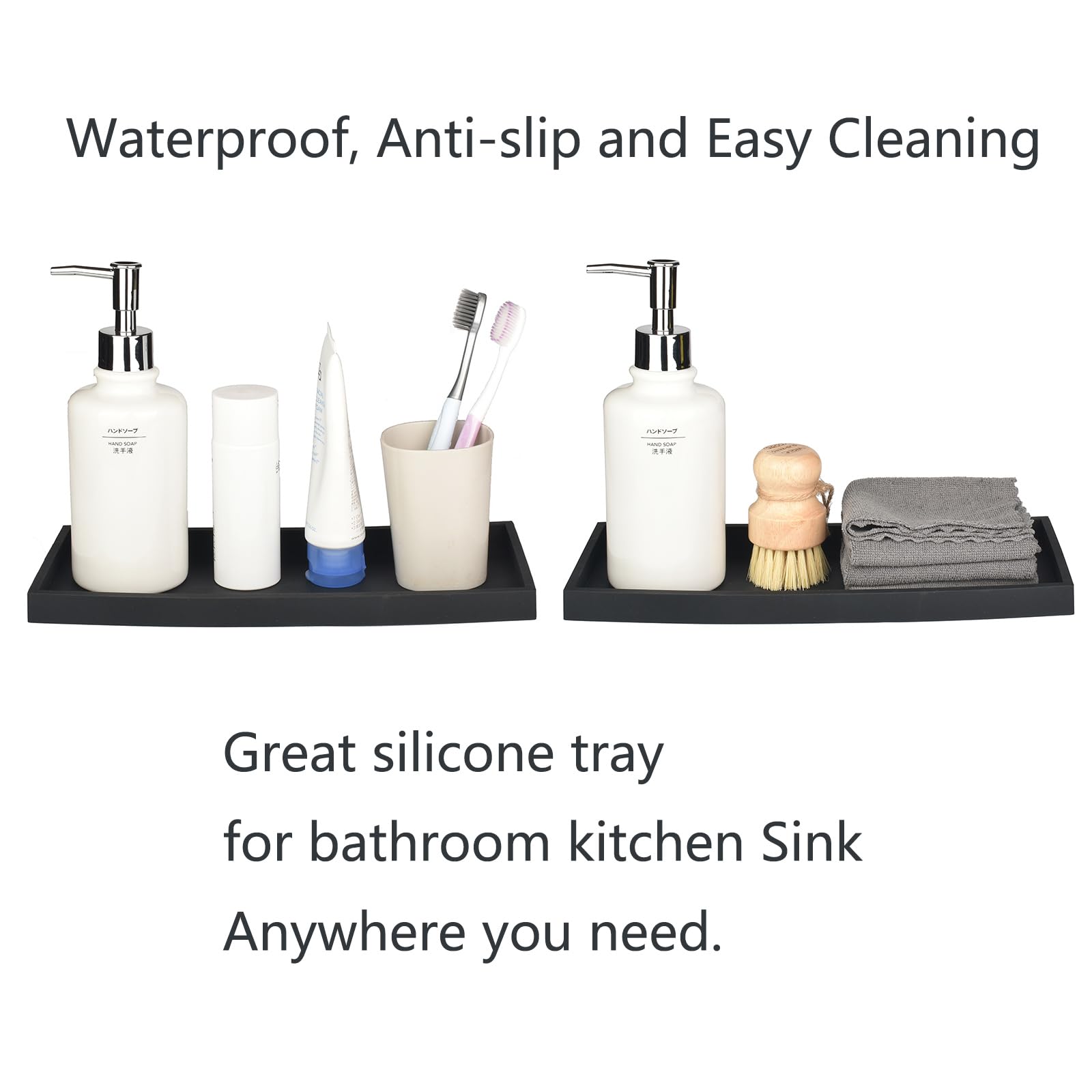 Dnc Bathroom Vanity Tray For Counter, 2Pc (7.9'' +11.8'') Silicone Kitchen Sink Soap Tray For Countertop Dish Holder Dispenser T