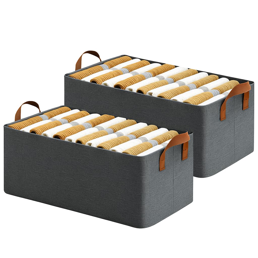 Laxis Wardrobe Organizer For Clothes | Foldable Large Storage Baskets With Strong Metal Frame | Cloth Storage Box For Jeans, Sar