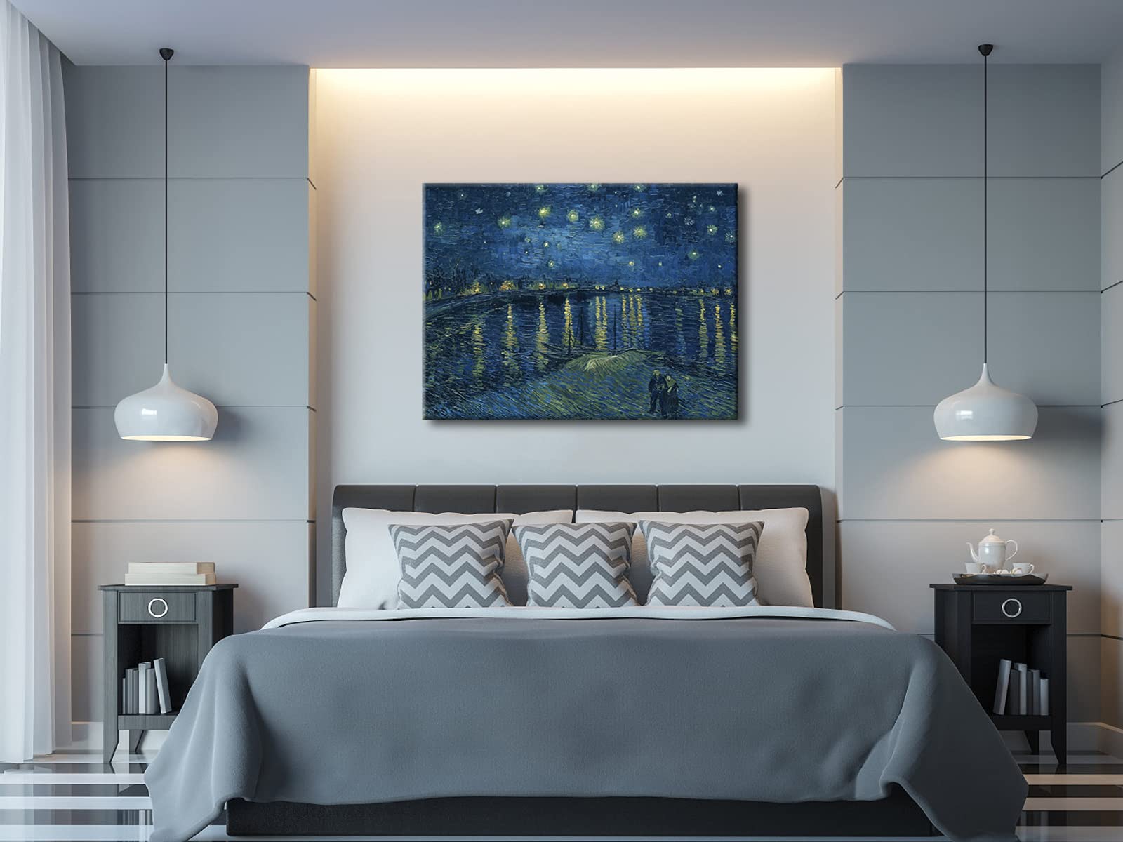 Wieco Art Starry Night Over The Rhone By Van Gogh Classical Oil Paintings Reproduction Large Modern Stretched And Framed Canvas