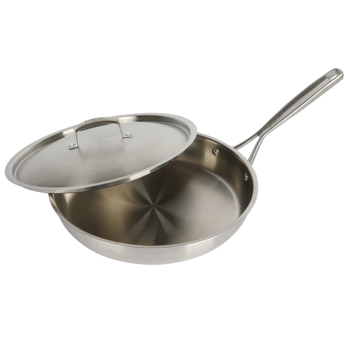 Babish 12 Inch Stainless Steel Triply Professional Grade Fry Pan W/Stainless Lid