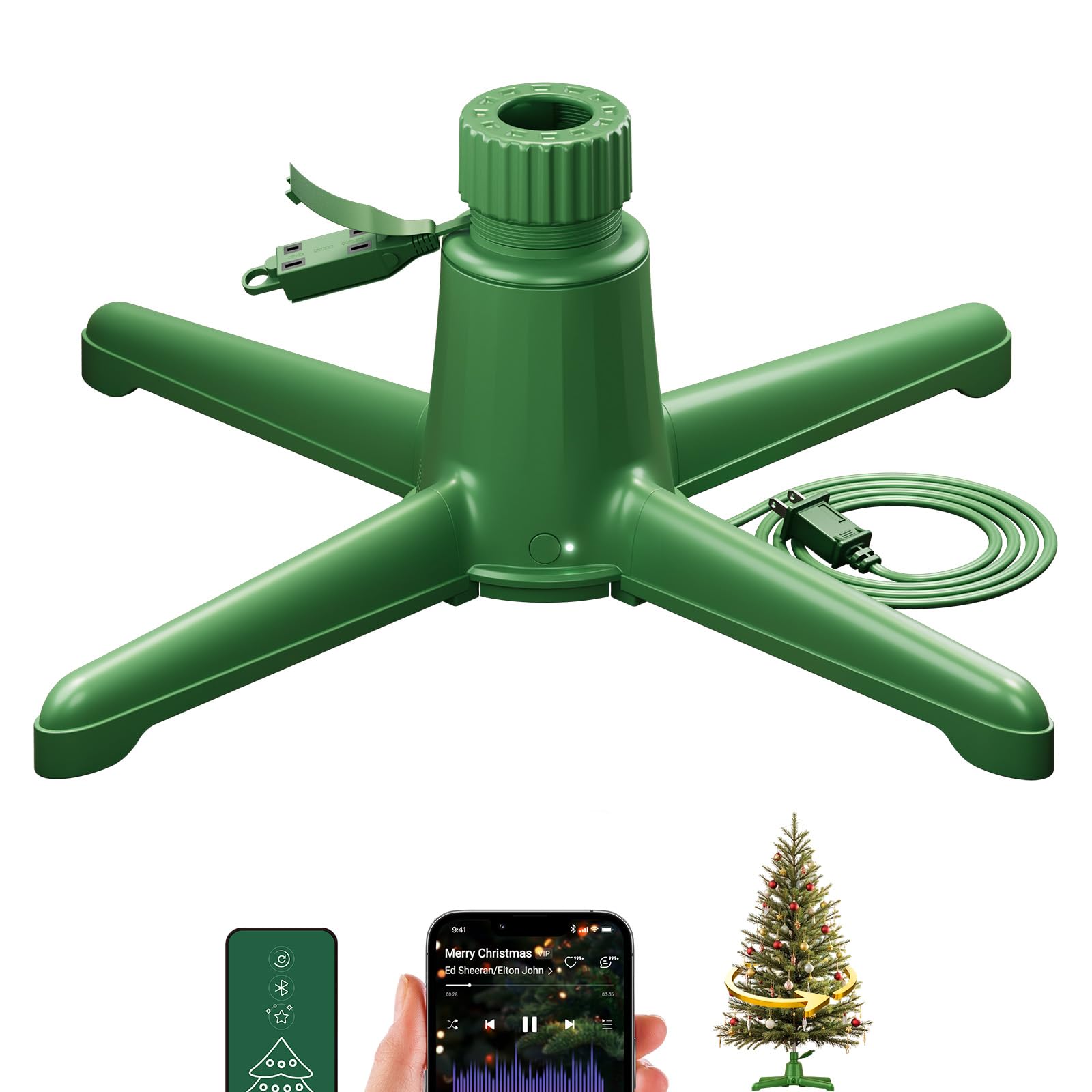 DG-Direct Musical 360 Rotating Christmas Tree Stand with Remote, Anti-Tilt Silent Spin Base, 3 Light Output Ports (800W), Fits 9