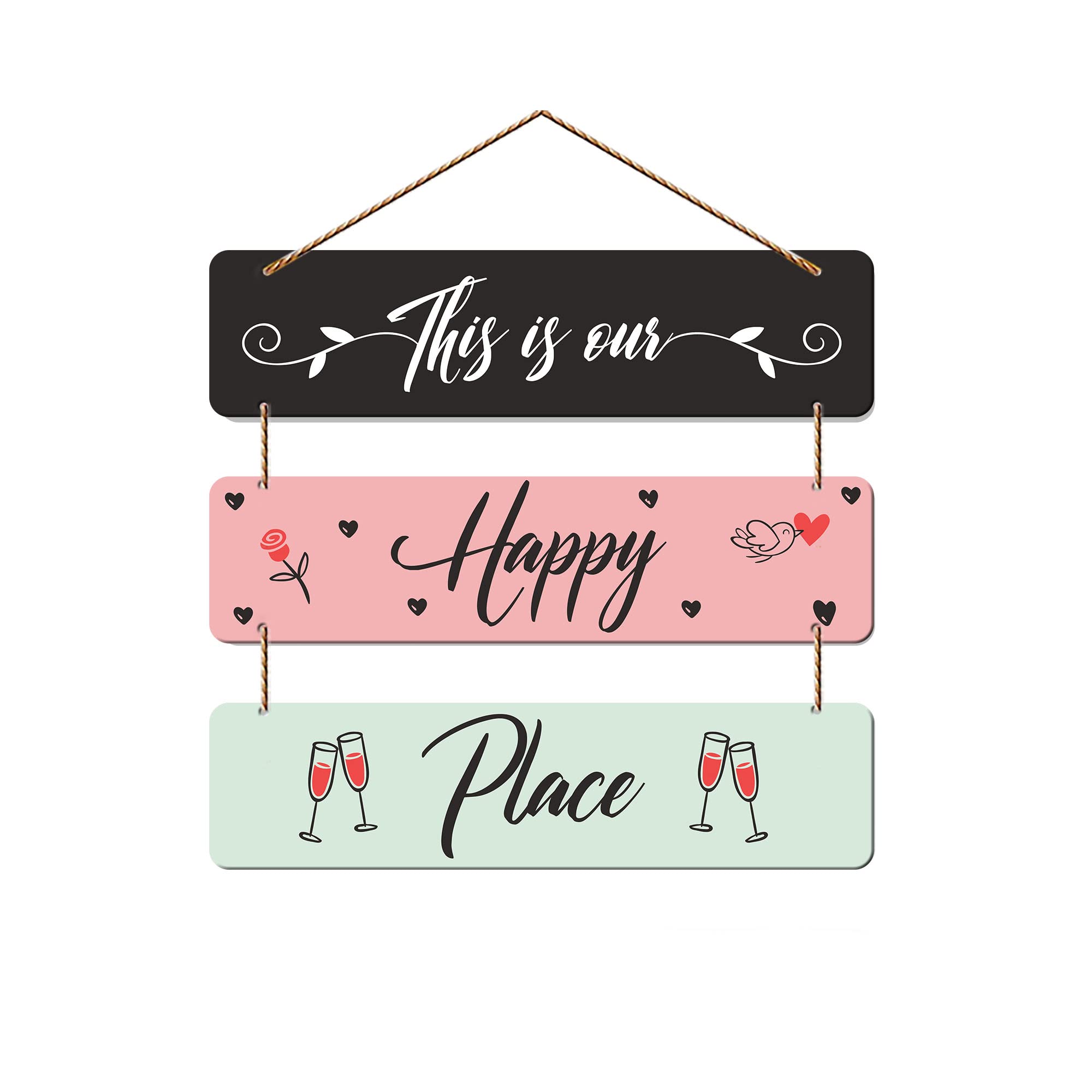 Artvibes Happy Place Family Wooden Wall Hanger for Home Decor | Office | Living Room | Gifts | Bedroom | Quotes Decorative Items