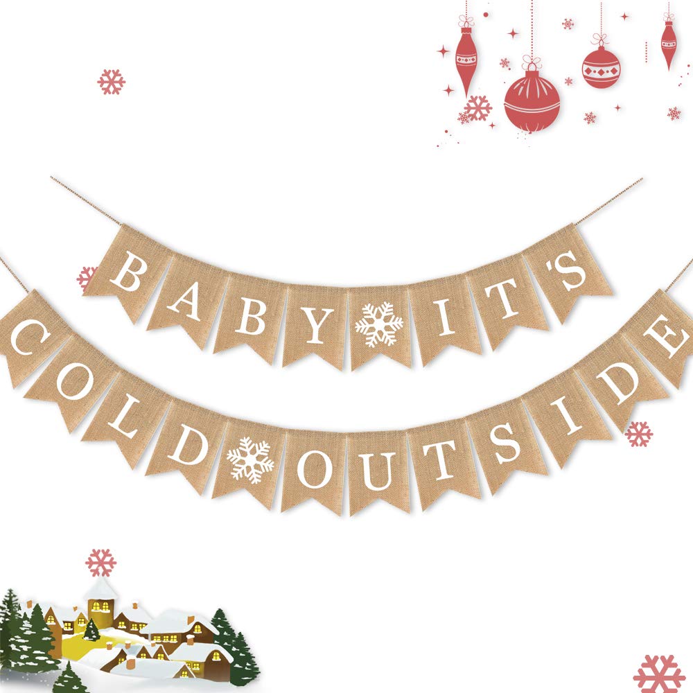 7-Gost Burlap Baby It'S Cold Outside Banner Baby Shower Party Winter Decoration Supplies