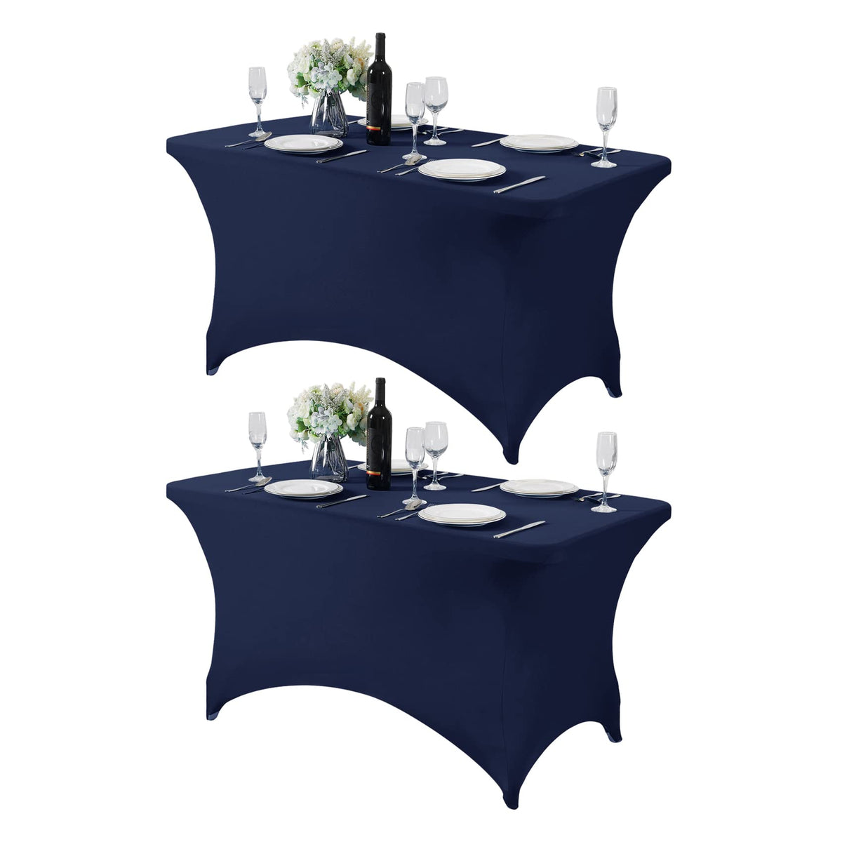 Hezuzo 2Pack Spandex Table Cover For 4Ft Table Universal Fitted Stretch Tablecloth For Party, Banquet, Wedding And Events-Navy