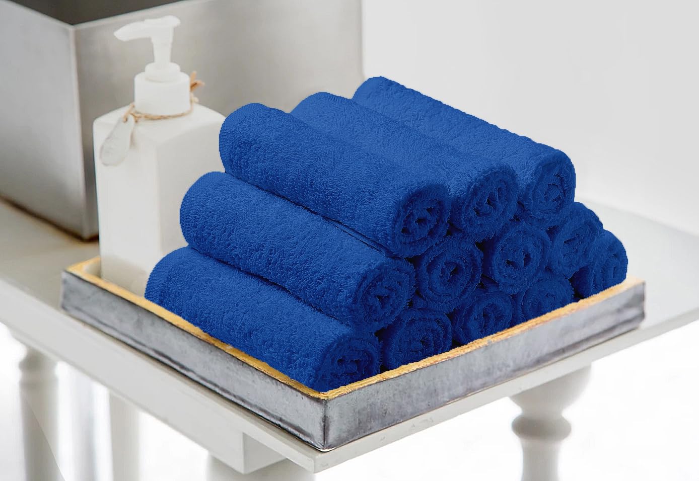 Avalon Towels Cotton Washcloths - (Pack of 24) Size 12x12 Inches Premium Ring Spun  Super Absorbent  Soft Face Towels  Gym Towels  Hotel and Spa Quality  Reusable Multipurpose Towels (Blue)