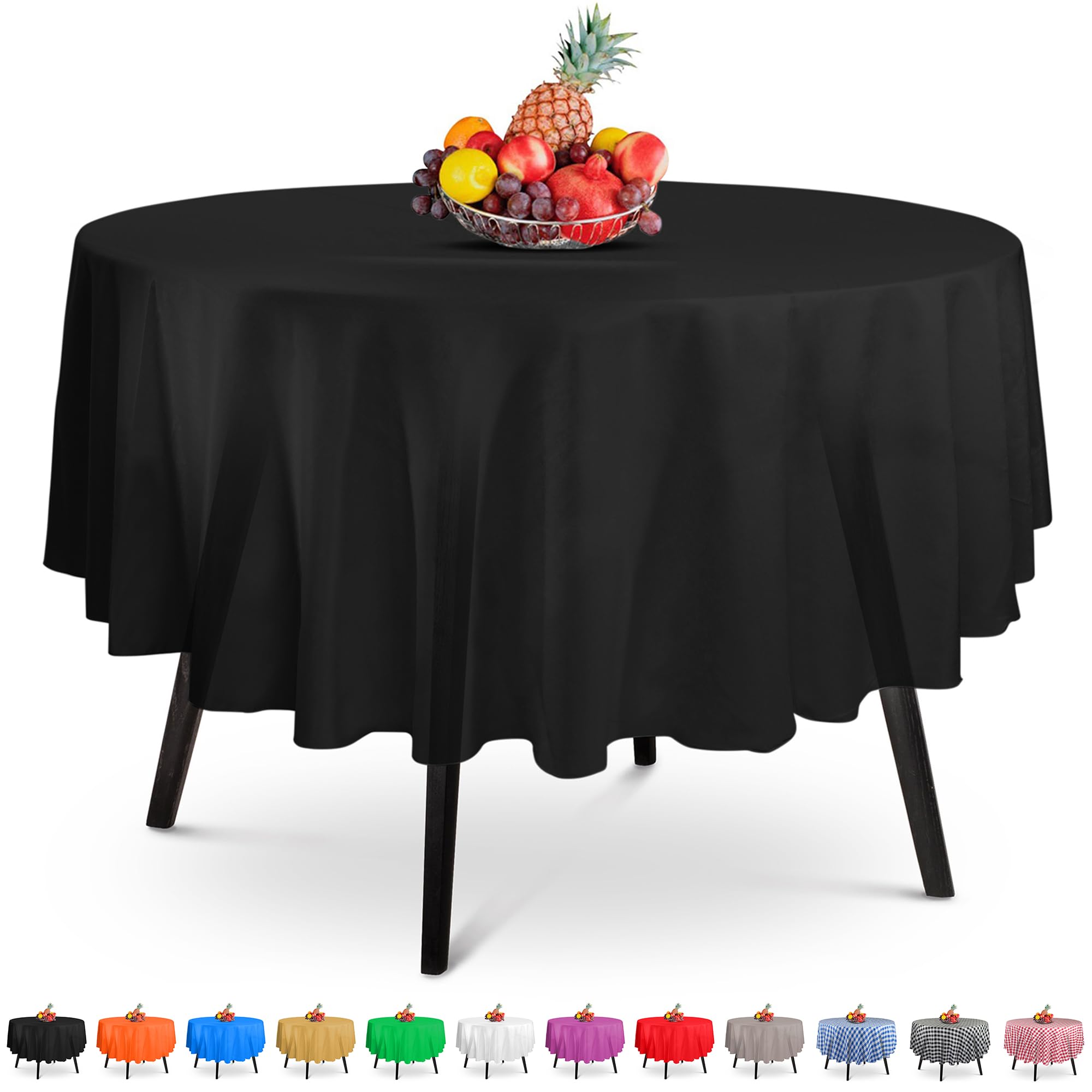 14 Pack Premium Round Black Plastic Tablecloth - 84 X 84 In. Disposable Round Plastic Table Cloth - Decorative Round Table Cover