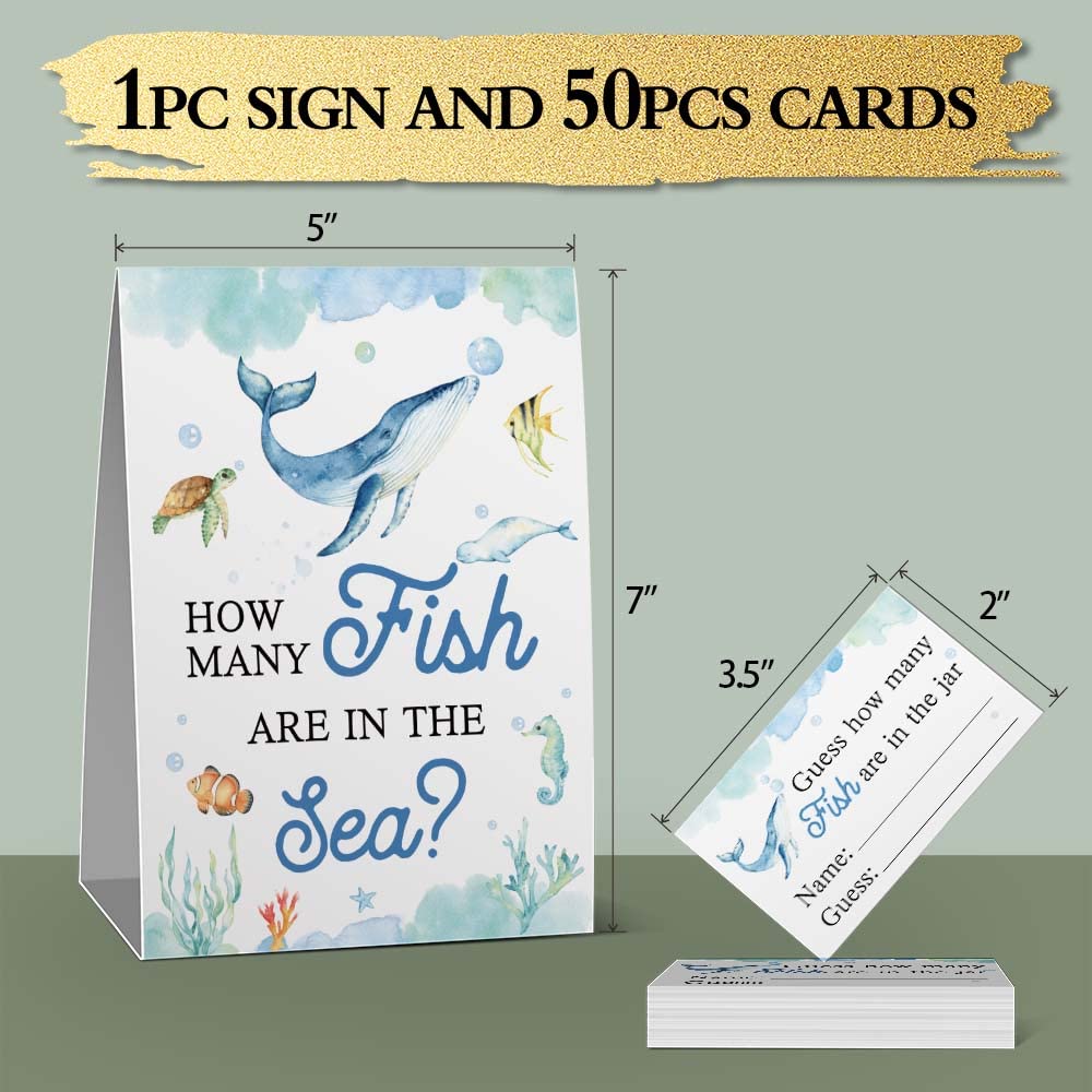 Guess How Many Fish In The Sea Mermaid Party Game ,How Many Candy Sharks Game, Watercolor Ocean Themed Baby Showers Decorations