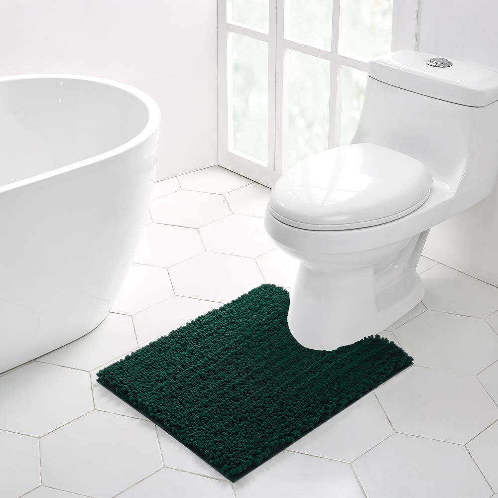 Walensee Bathroom Contour Rug Non Slip Toilet U Shaped Bath Mat (20X24, Hunter Green) Water Absorbent Super Soft Shaggy Chenille
