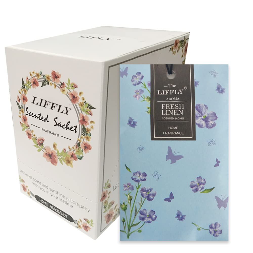 LIFFLY 14 PCS Fresh Linen Scented Sachets Bags for Drawers and Closets Long-Lasting Gift Box
