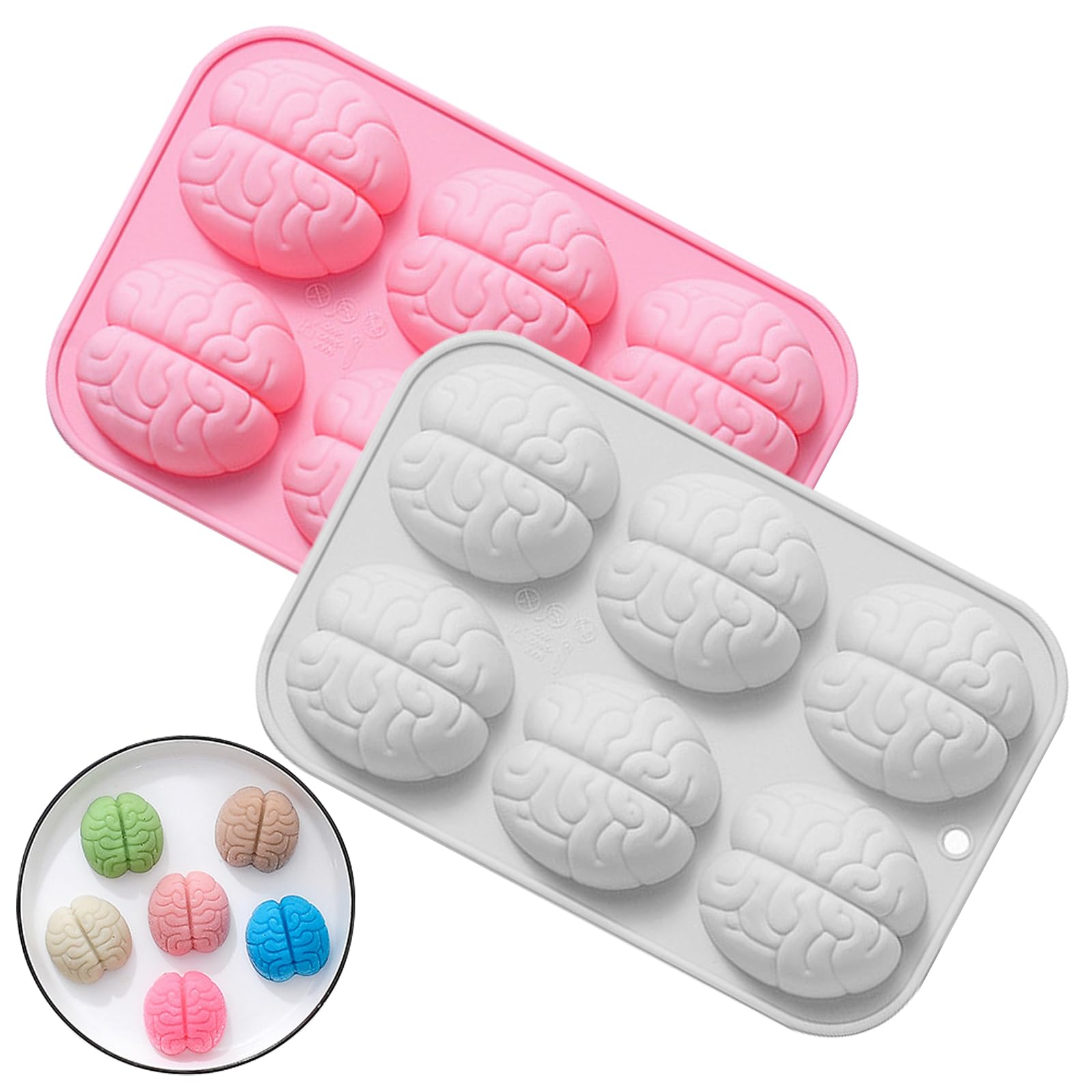 2 Pack Halloween Brain Chocolate Candy Silicone Mold, Brain Chocolate Molds, Halloween Silicone Brain Cake Candy Cupcake Mold