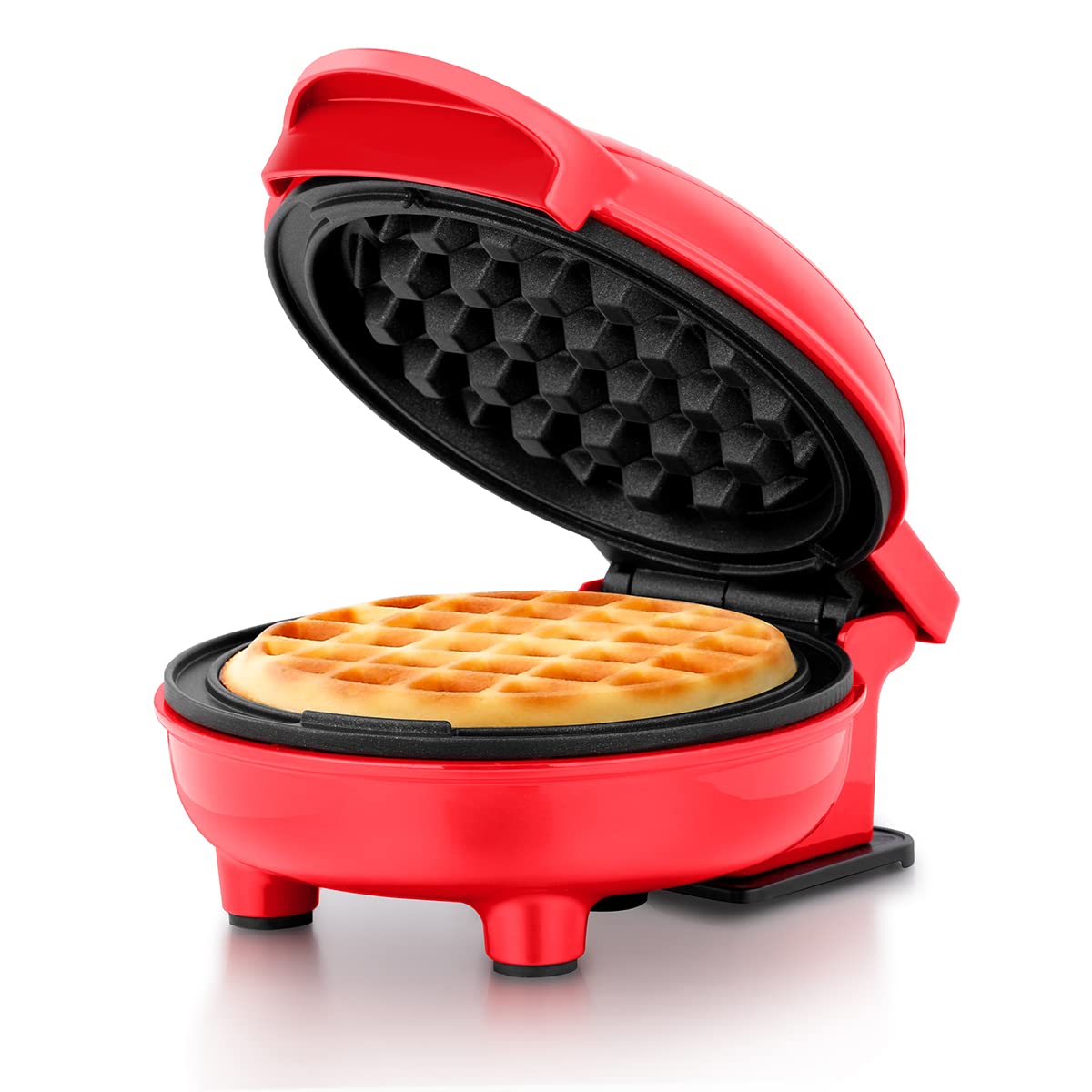Holstein Housewares Personal/Mini Waffle Maker, Non-Stick Coating, Red- 4-Inch Waffles In Minutes, Ideal For Breakfast, Brunch,
