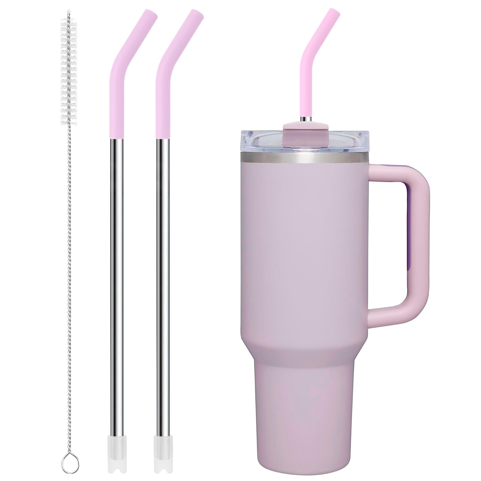 Snowfall Metal Replacement Straw For Stanley 40 Oz Cup, Long Reusable Stainless Steel Drinking Straws With Silicone Tip For Simp