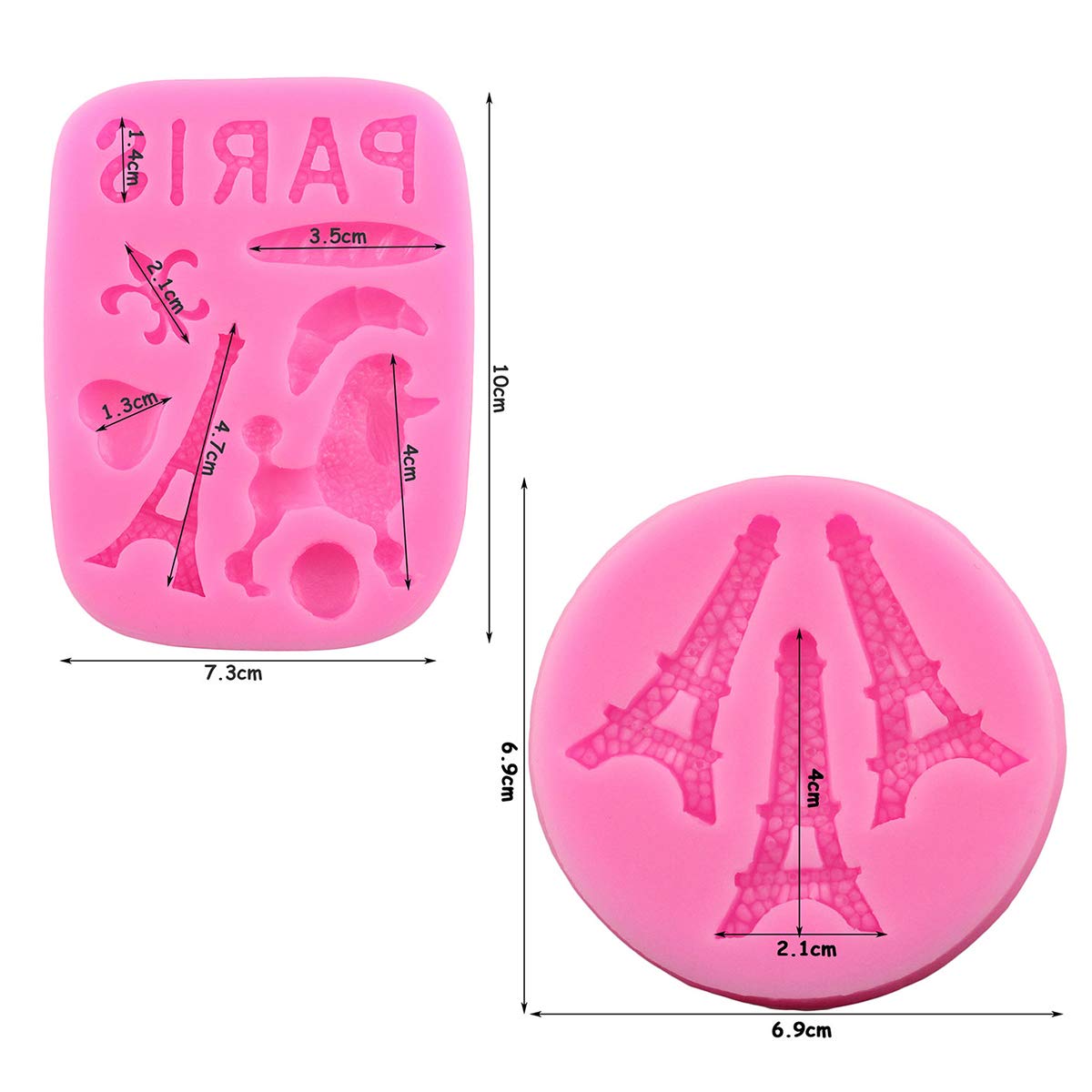 2Pcs/Set Mini Size I Love Paris Fondant Molds, Eiffel Tower Poodle Silicone Fondant Mold For Cake Cupcake Sweet Treats Decoratin