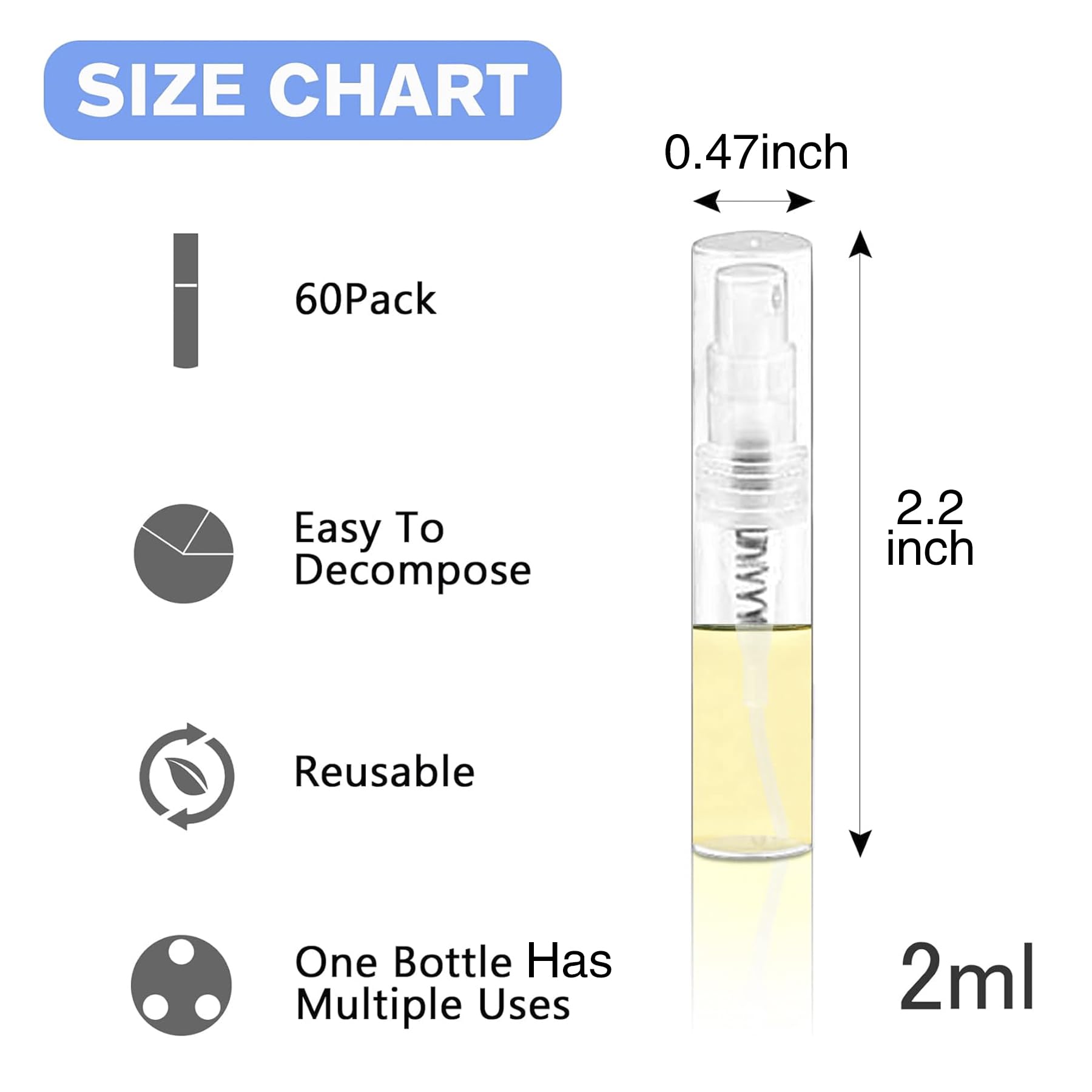 Csdtylh Mini Spray Bottle, Clear Plastic Empty Sample Containers, Fine Mist Perfume Travel Refillable Spray Bottle Perfume Atomi